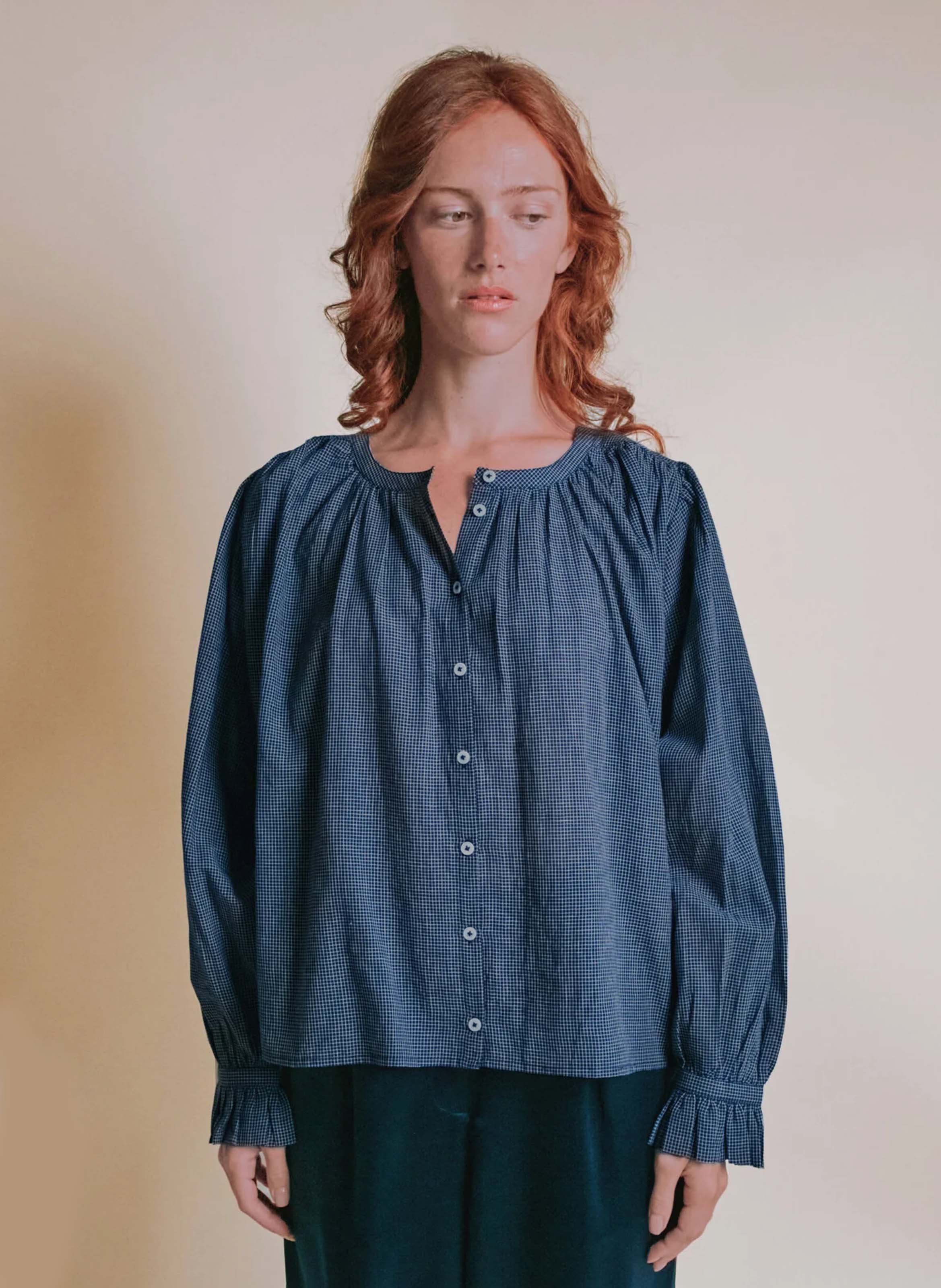 Baumwollbluse mit Rundhalskragen EMILE ET IDA Blau