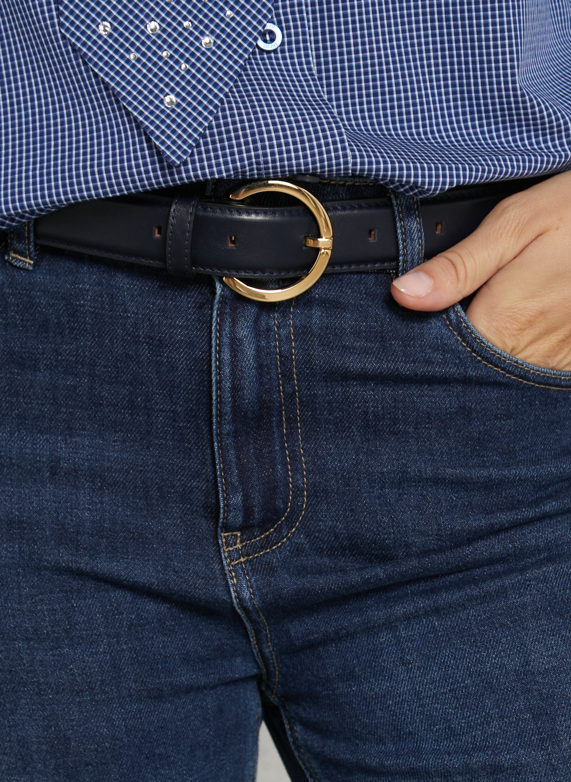 Ceinture à boucle ronde en cuir MAISON BOINET Bleu