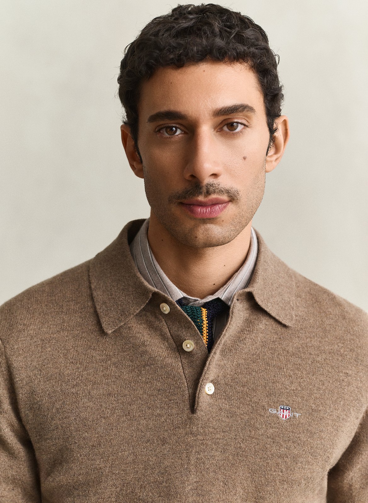 Pull droit col polo en laine GANT Marron