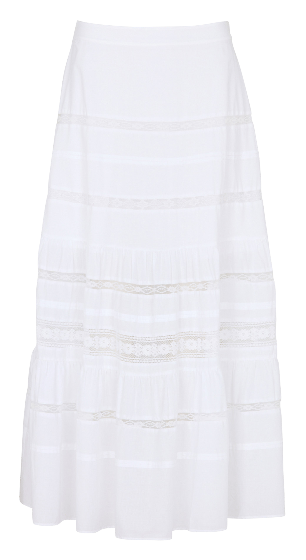 Jupe longue évasée unie avec dentelle IKKS Blanc
