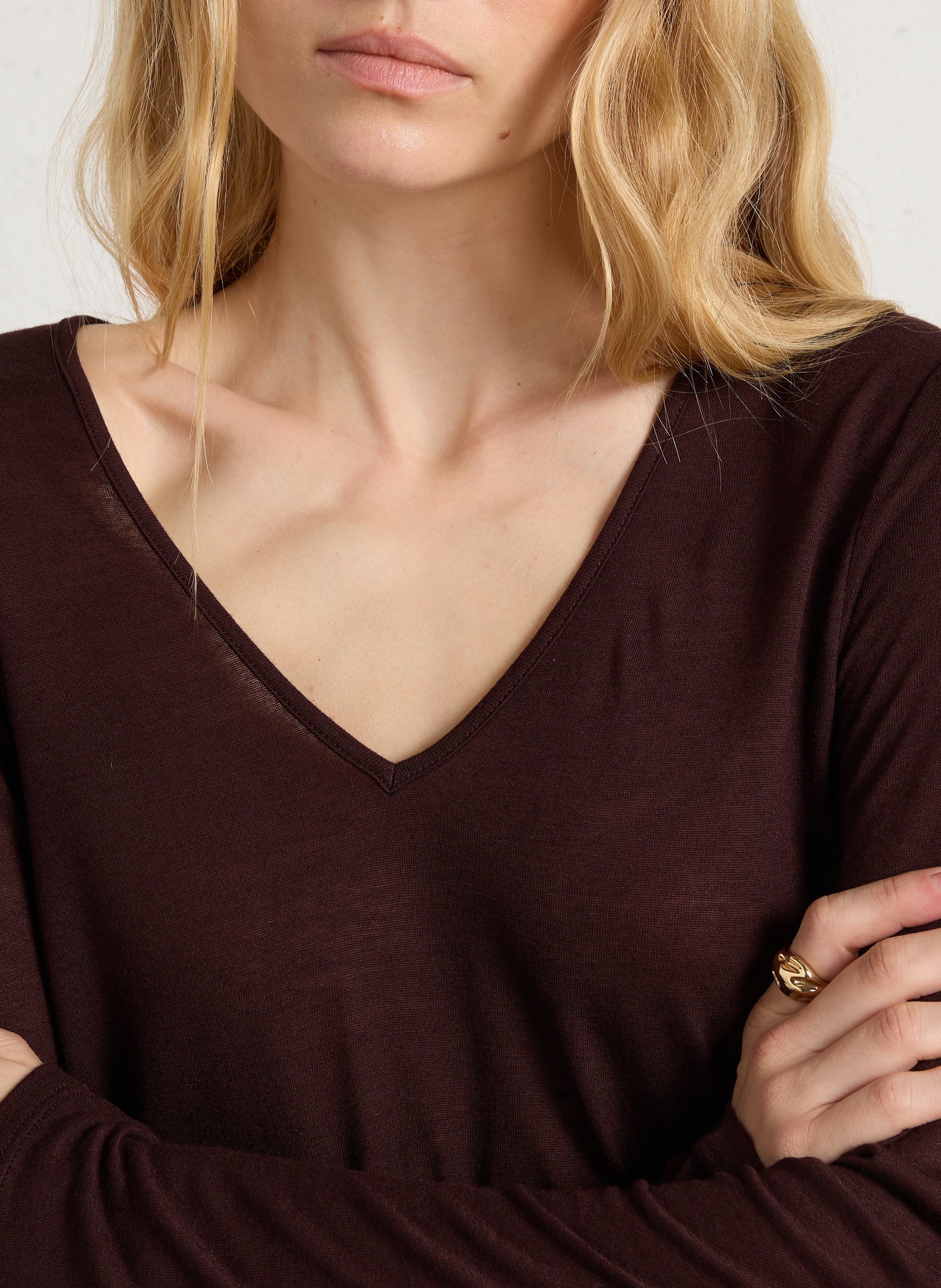 Weiter Pullover mit V-Ausschnitt SUD EXPRESS Braun