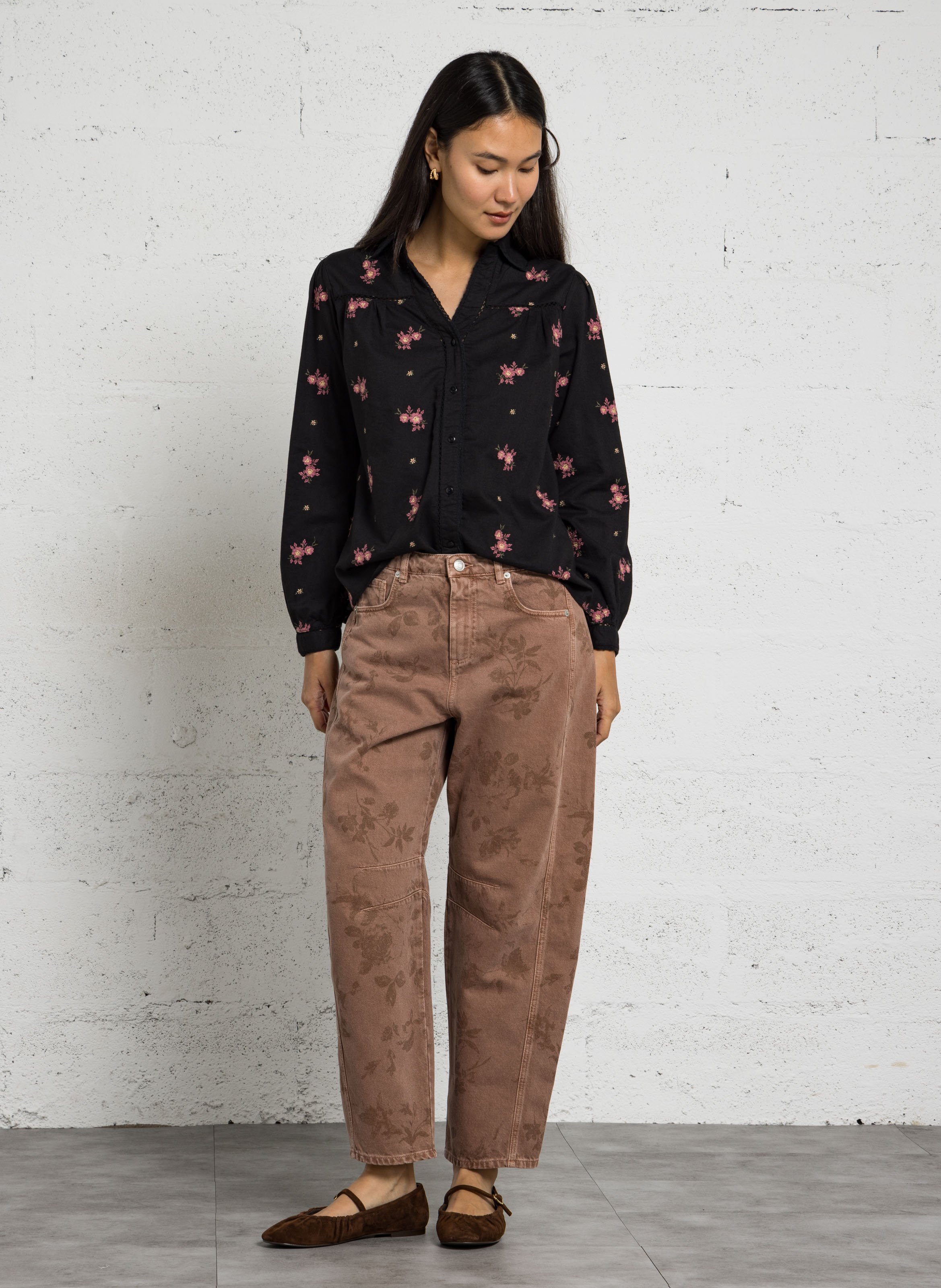 Straight barrel-fit patterned jeans IKKS Brown