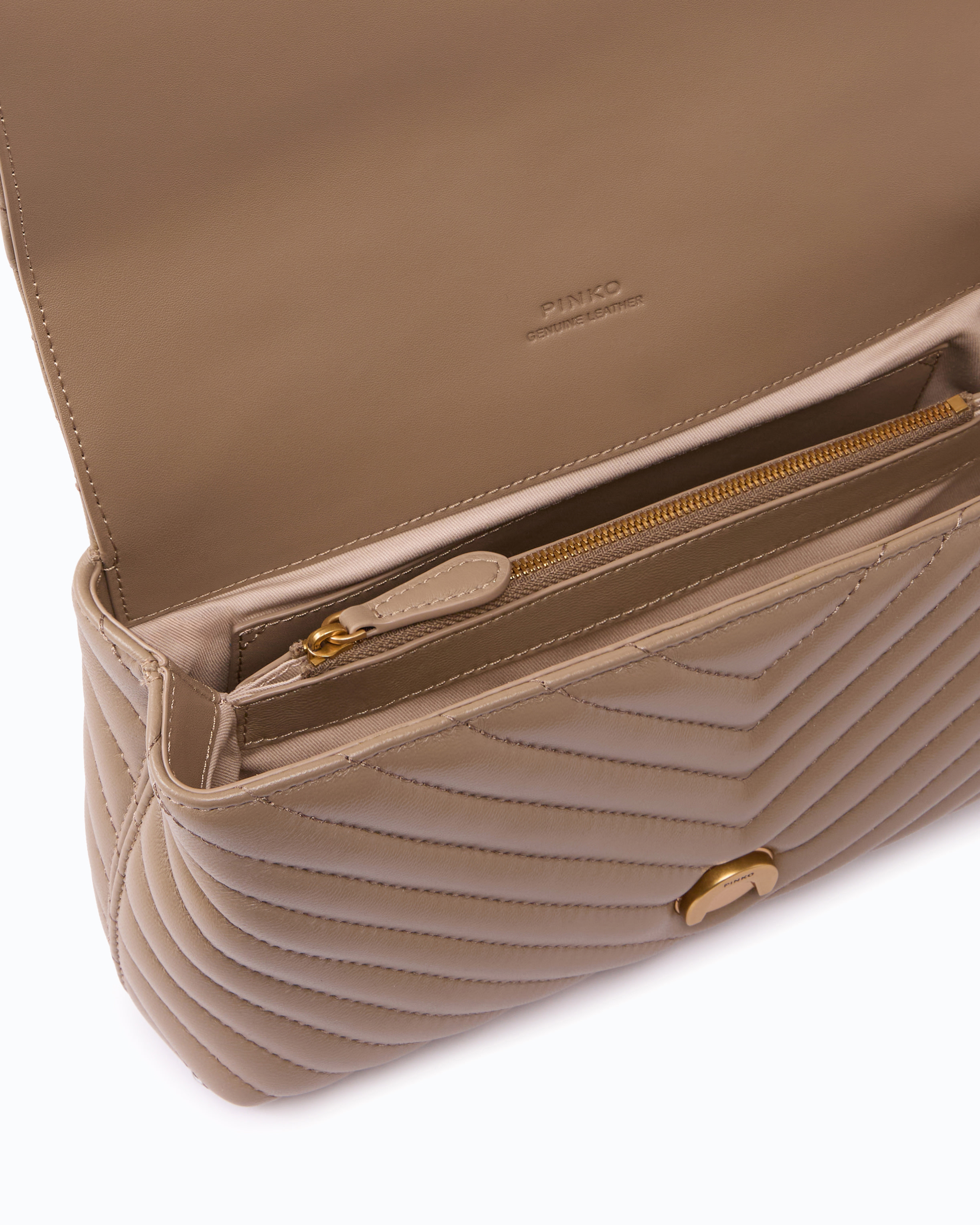 Sac à main lady love bag puff moyen en cuir nappa à chevrons PINKO Gris