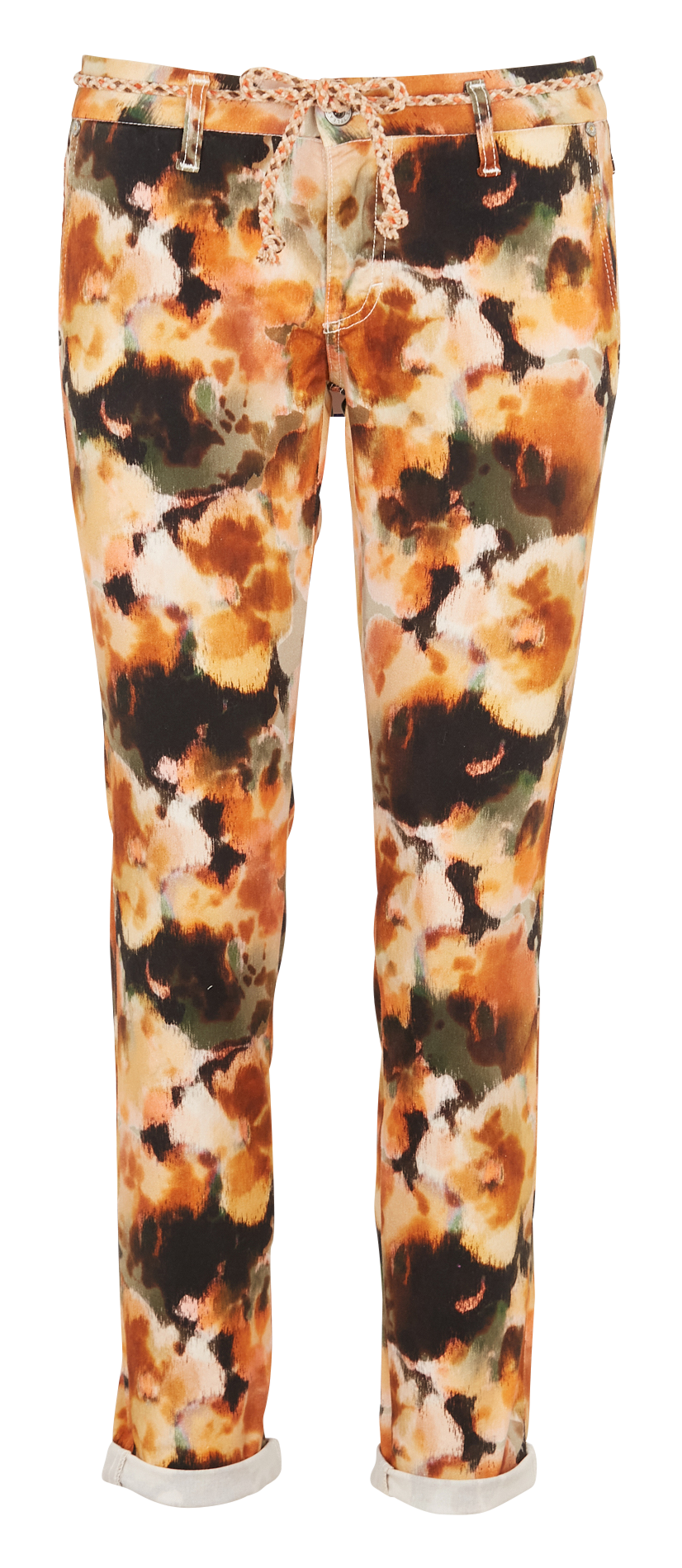Chino van stretchkatoen met print PLEASE Beige