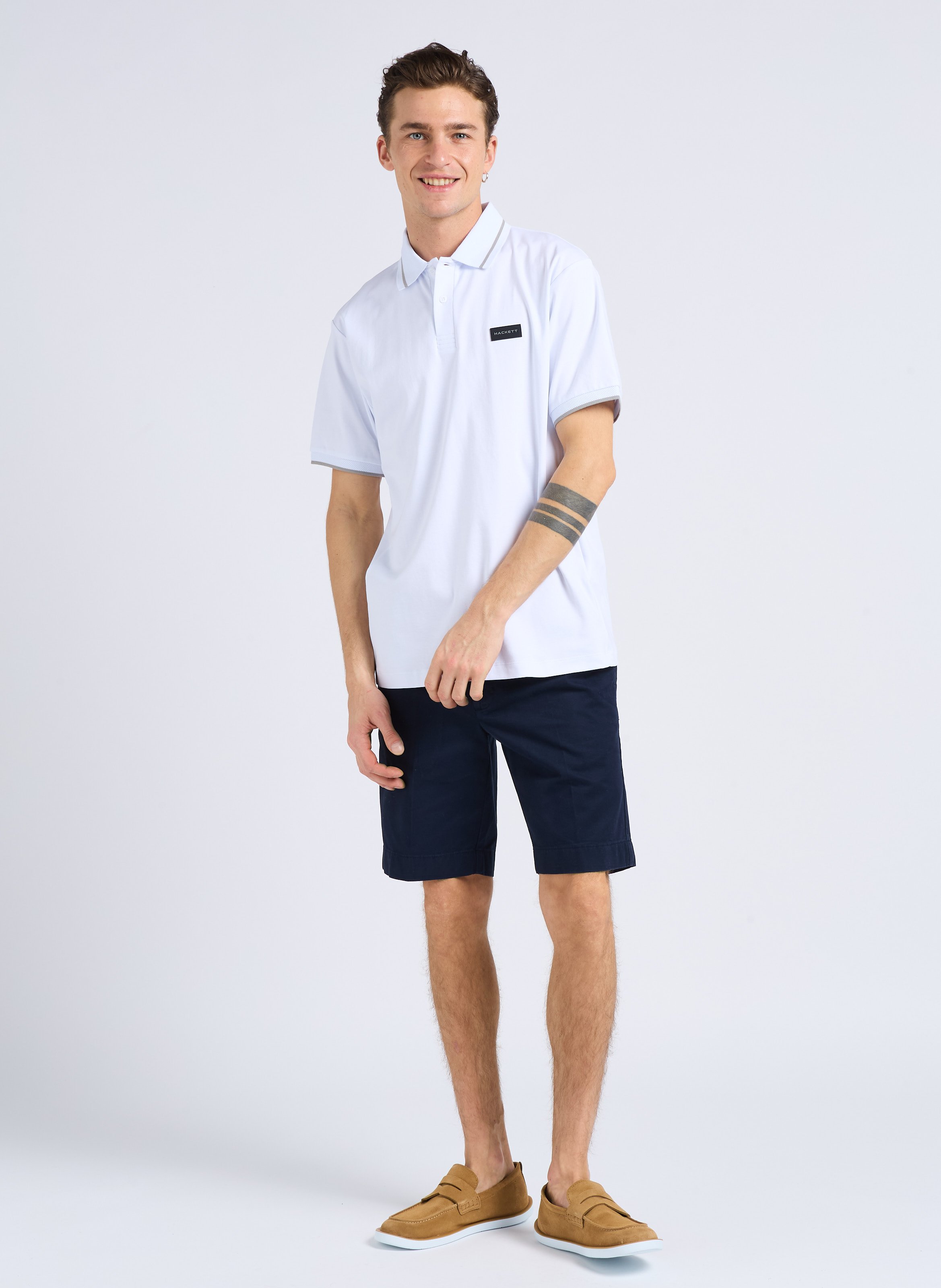 Straight-leg hem-effect cotton shorts HACKETT Blue