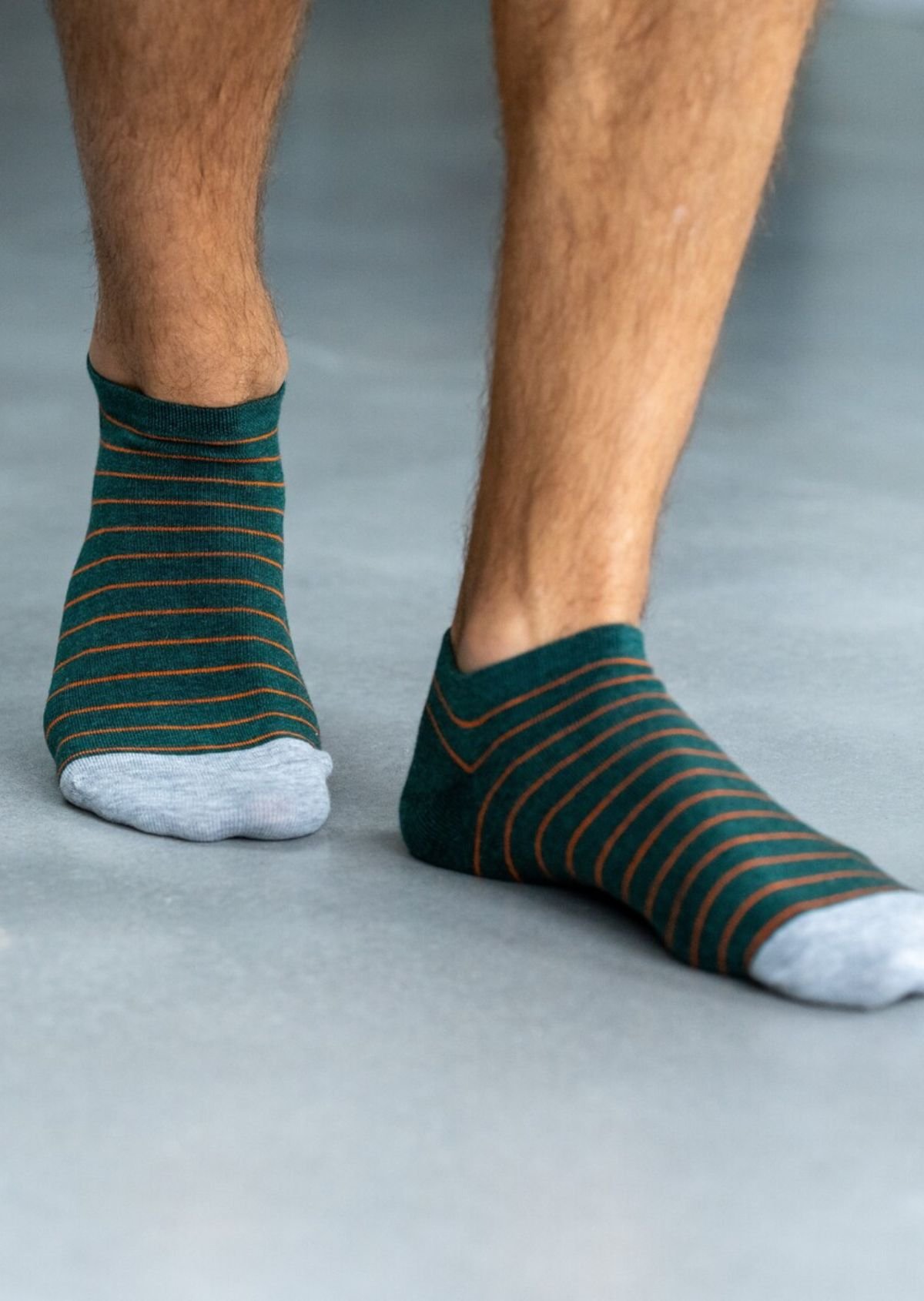 Fine striped combed cotton ankle socks Green