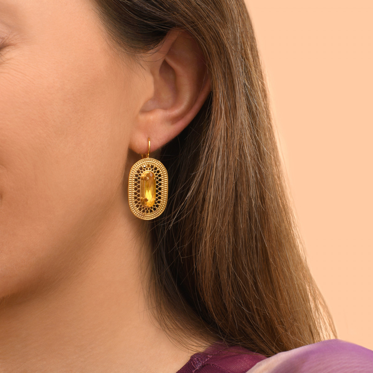 Boucles d'oreilles dormeuses cristaux noor SATELLITE PARIS Jaune