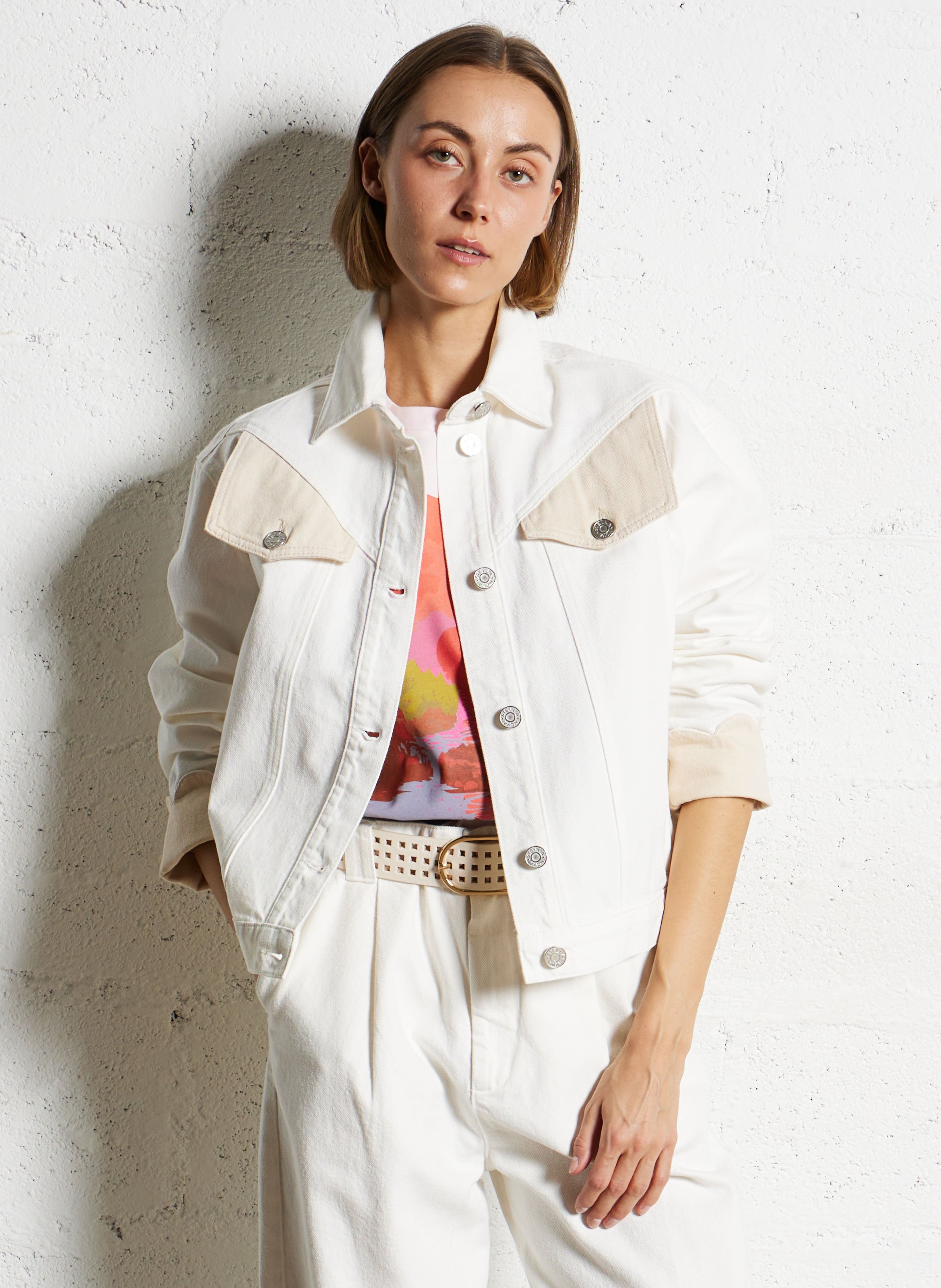 Veste col classique en denim de coton STELLA NOVA Blanc