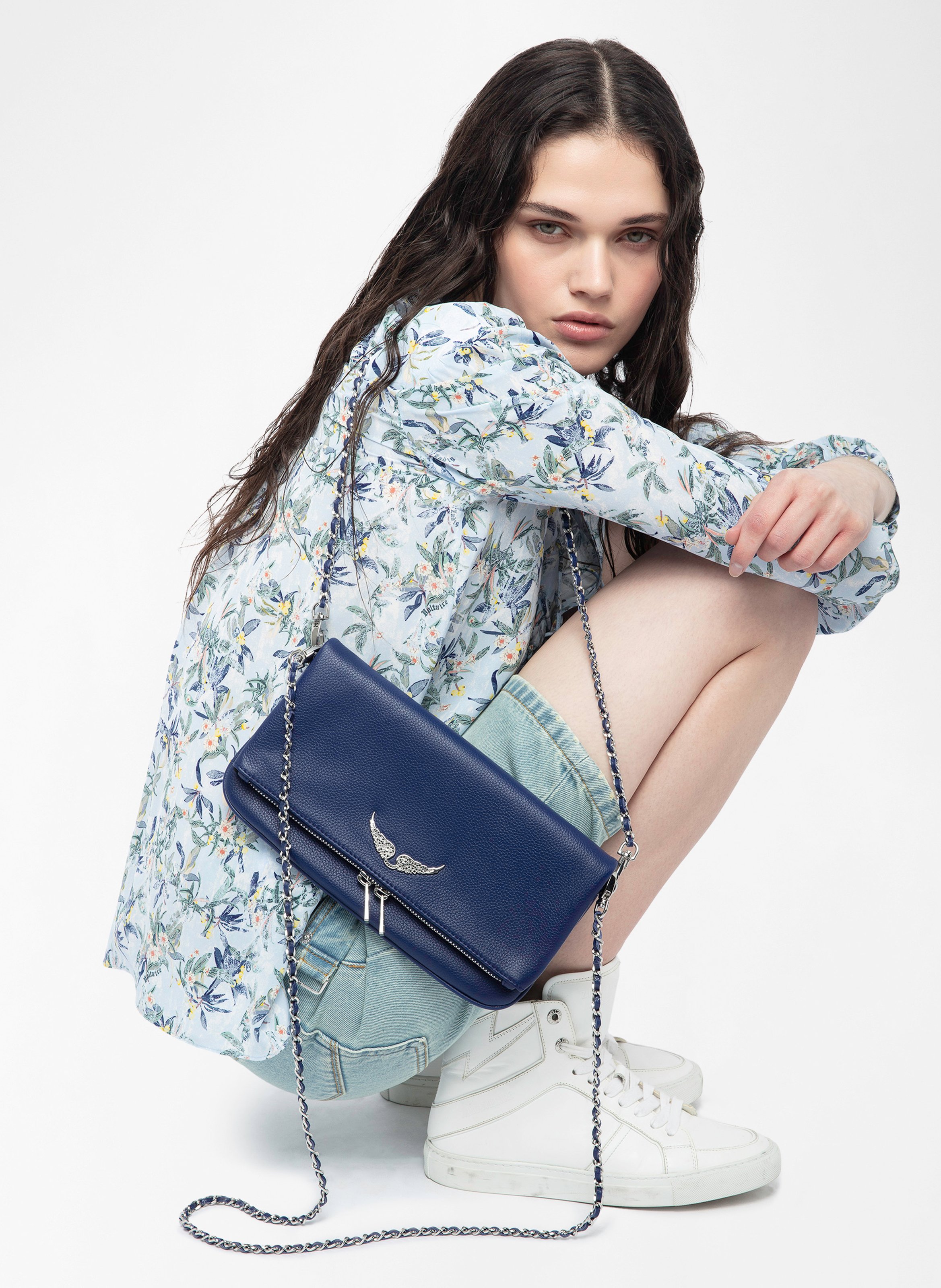 Leder-Clutch mit Metallketten ZADIG&VOLTAIRE Blau