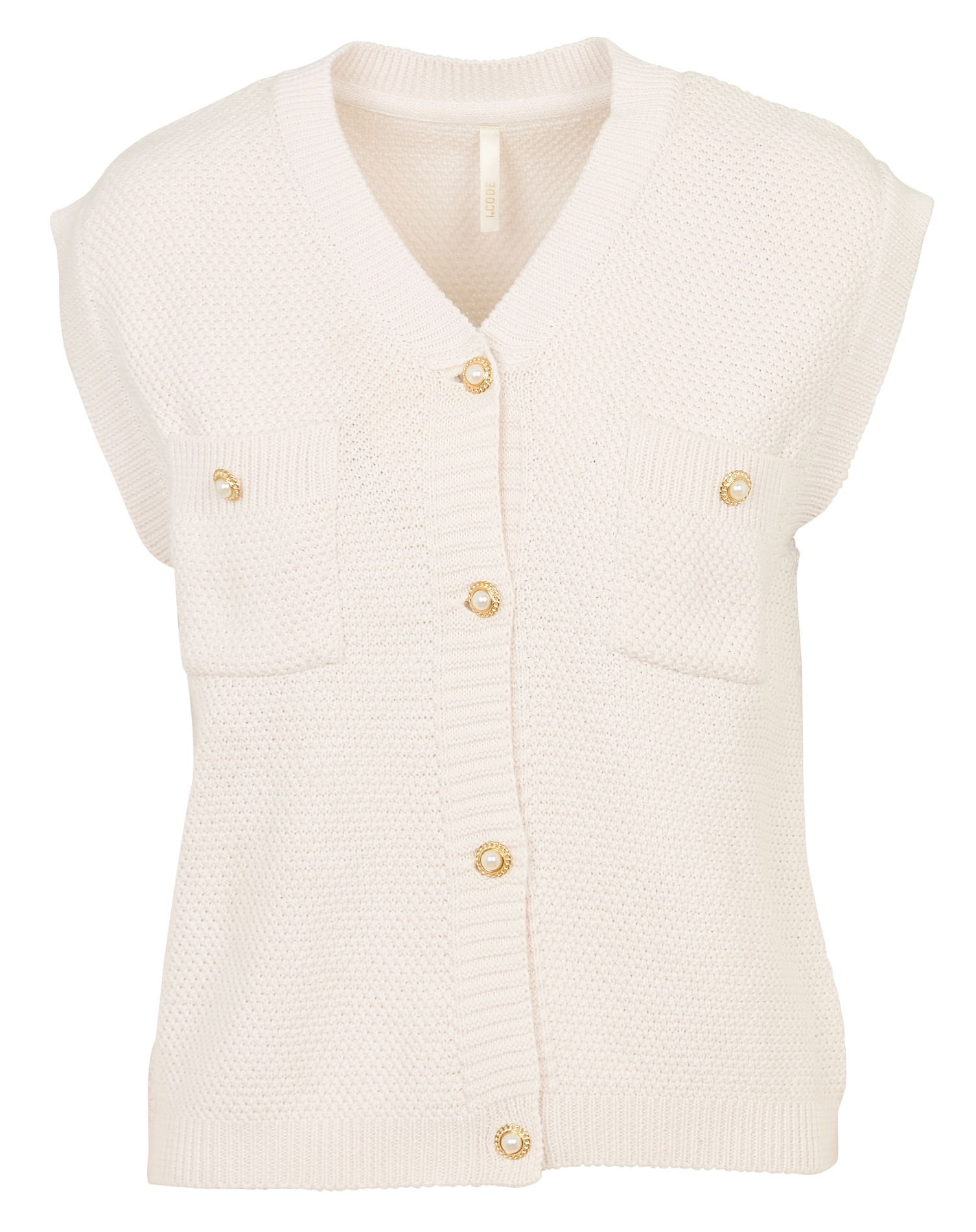 Sleeveless fancy knit cotton cardigan I CODE White