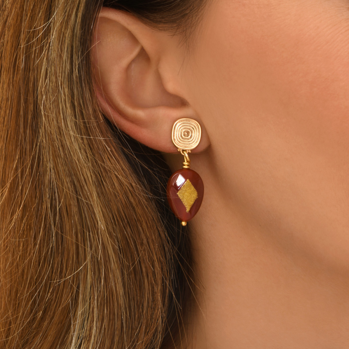 Boucles d'oreilles clips babylone cornaline SATELLITE PARIS Orange