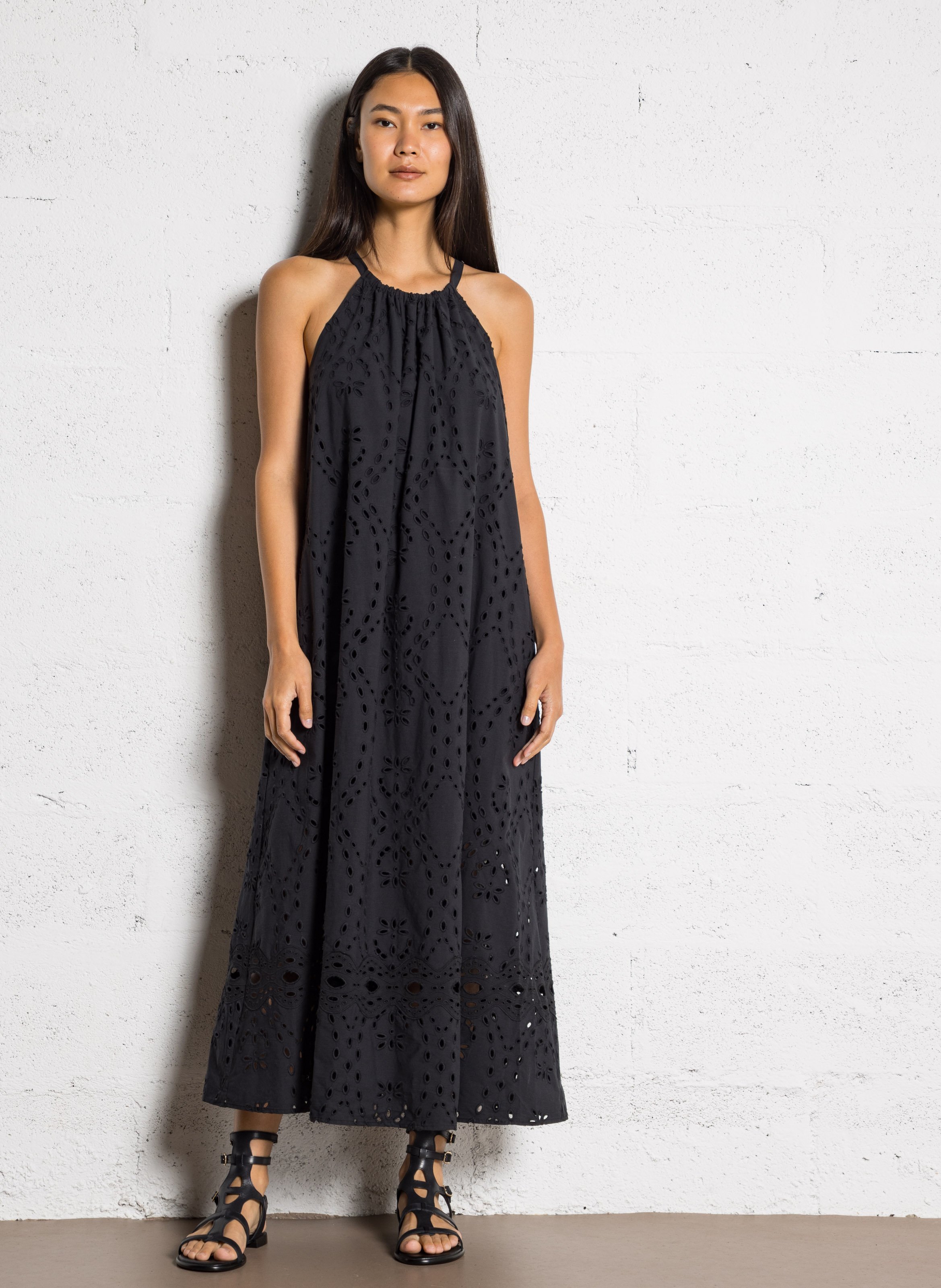 Robe longue col rond en coton BA&SH Noir