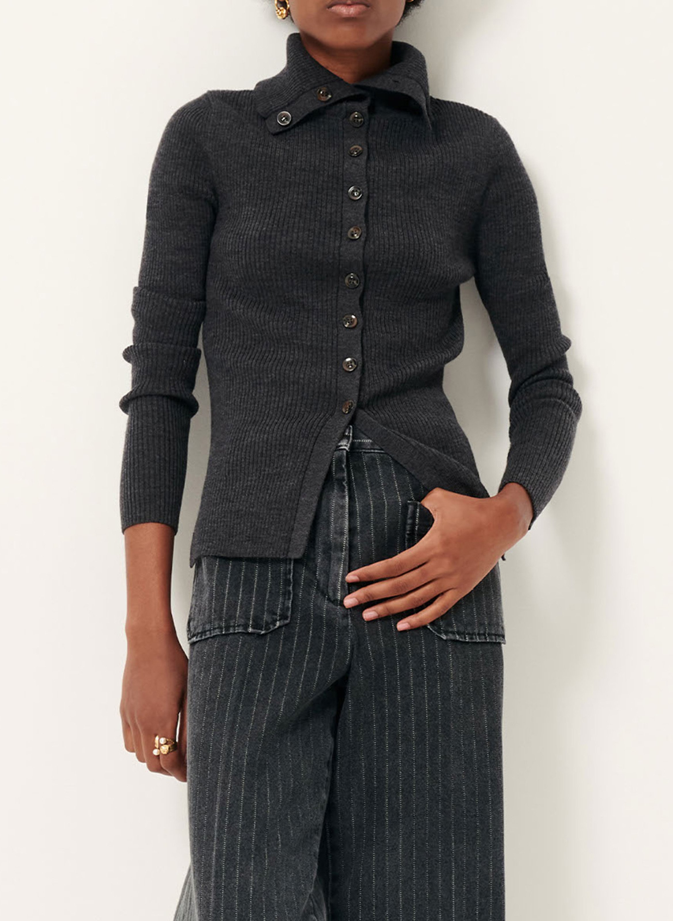 High-rise straight cotton jeans SESSUN Grey