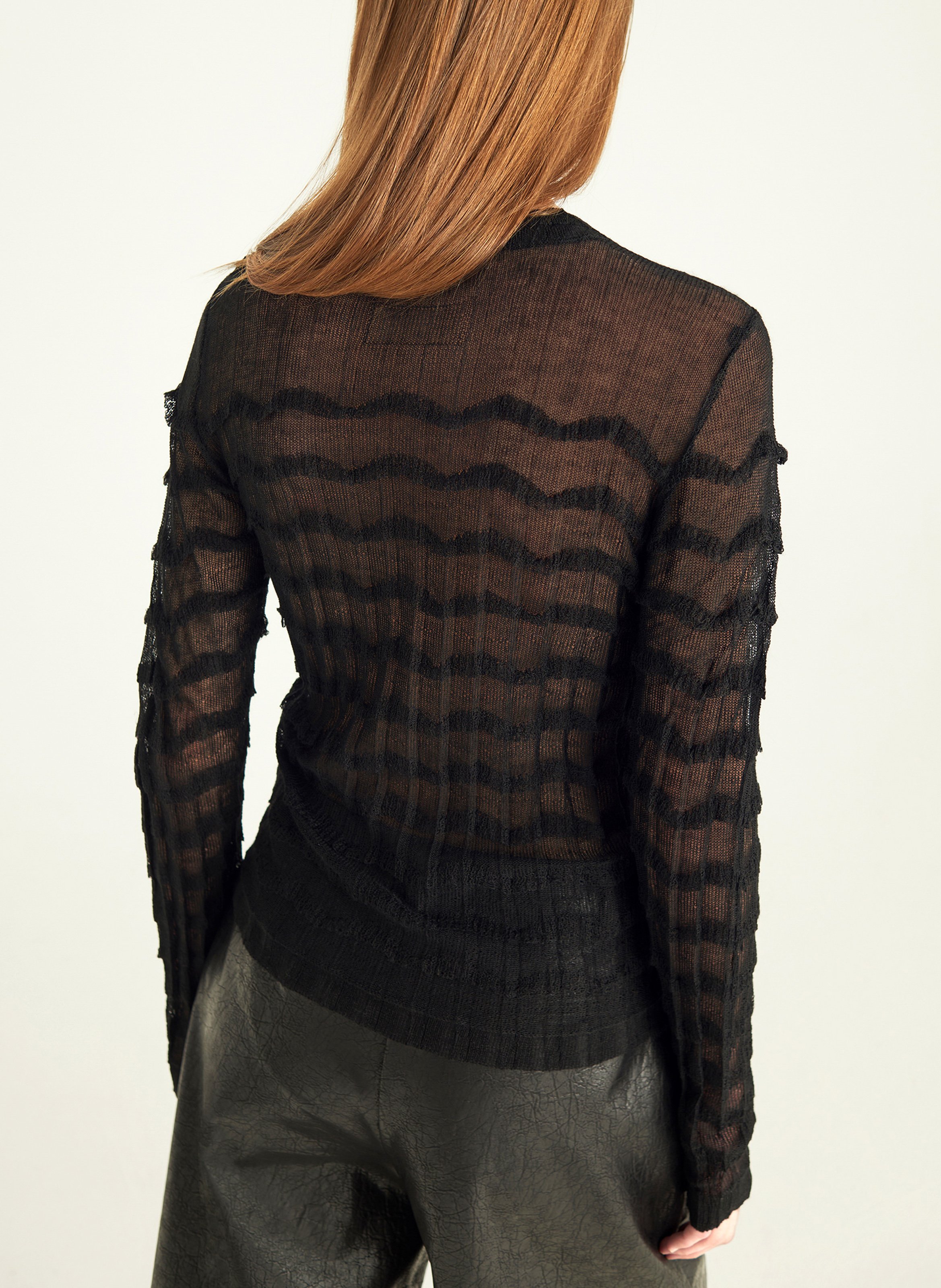 Pull col rond volanté en maille fine COTELAC Noir