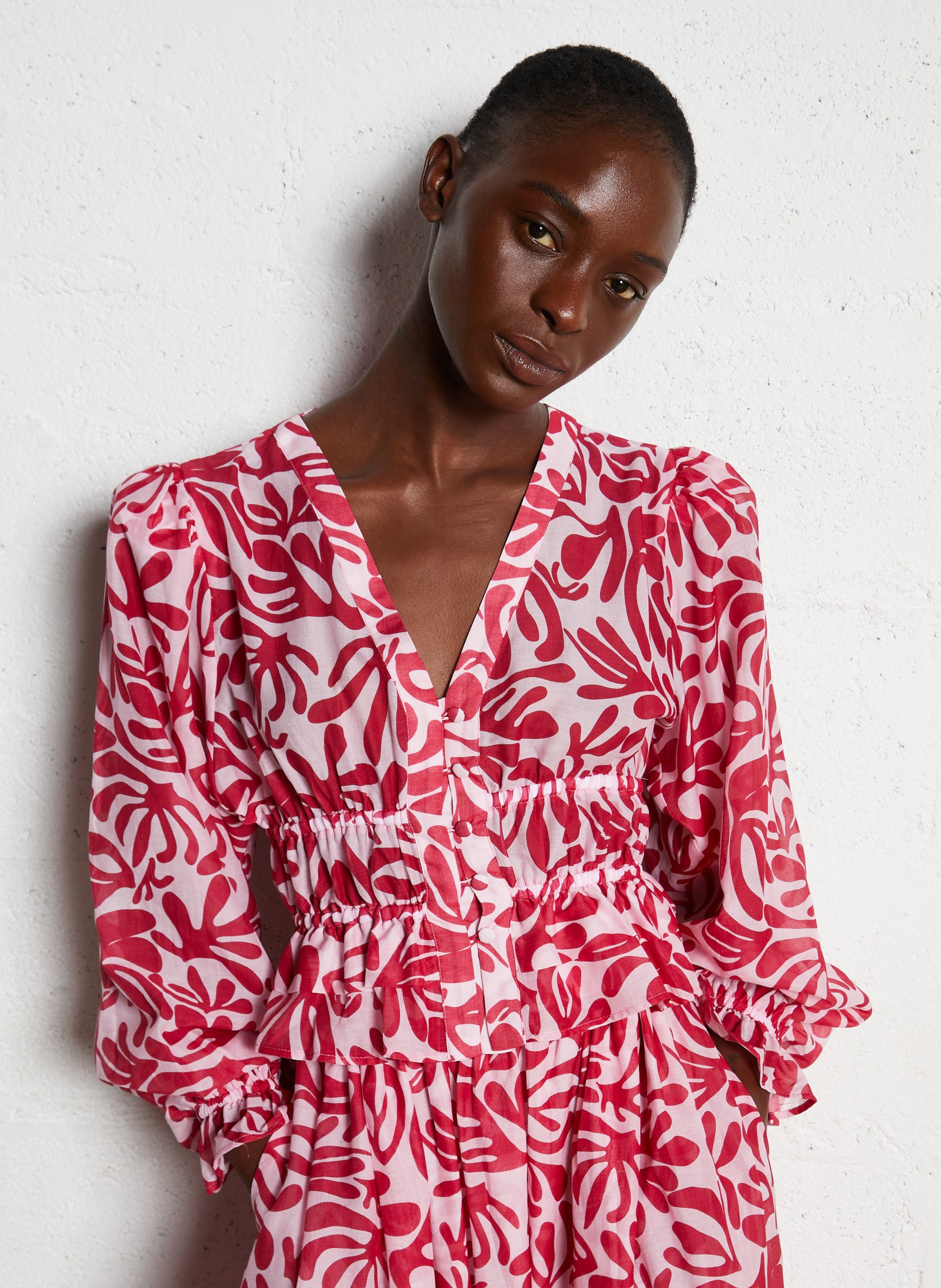 Printed cotton blend crop top ELISE CHALMIN Red