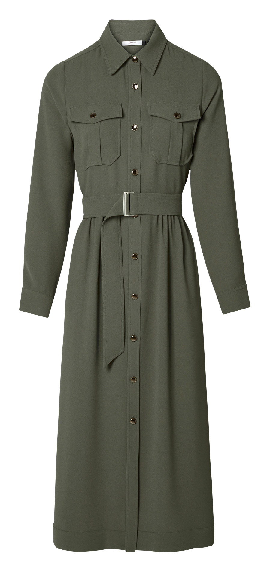 Lange jurk met klassieke kraag ZAPA Kaki