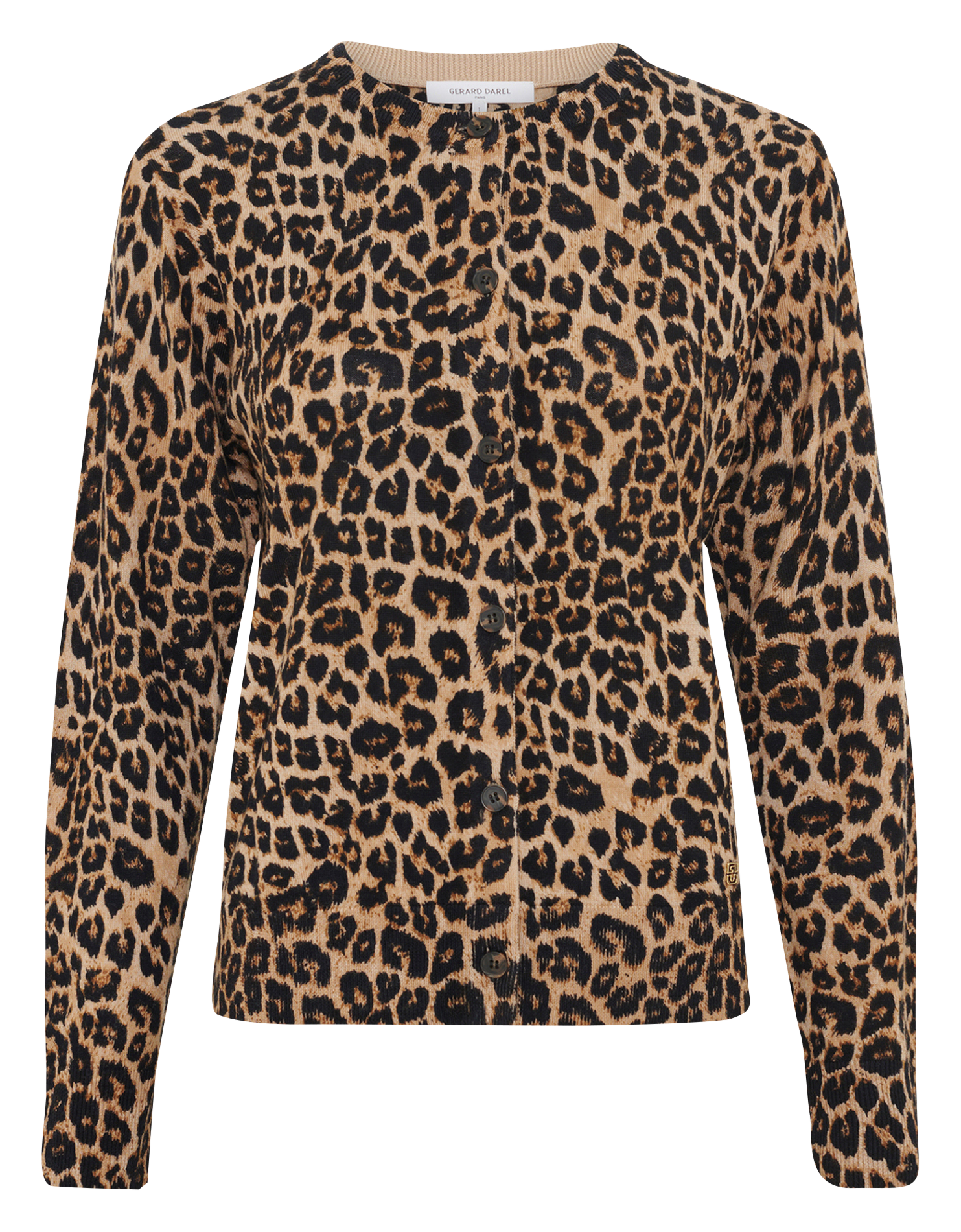 Gilet col rond léopard en laine  GERARD DAREL Marron