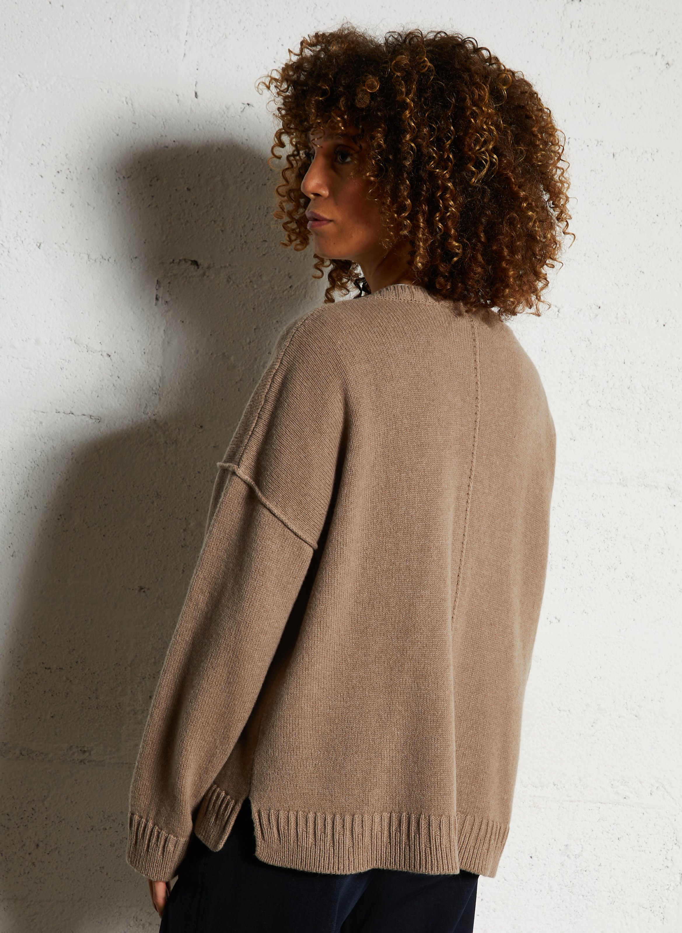 Gilet ample col V en laine et cachemire MAISON ANJE Marron