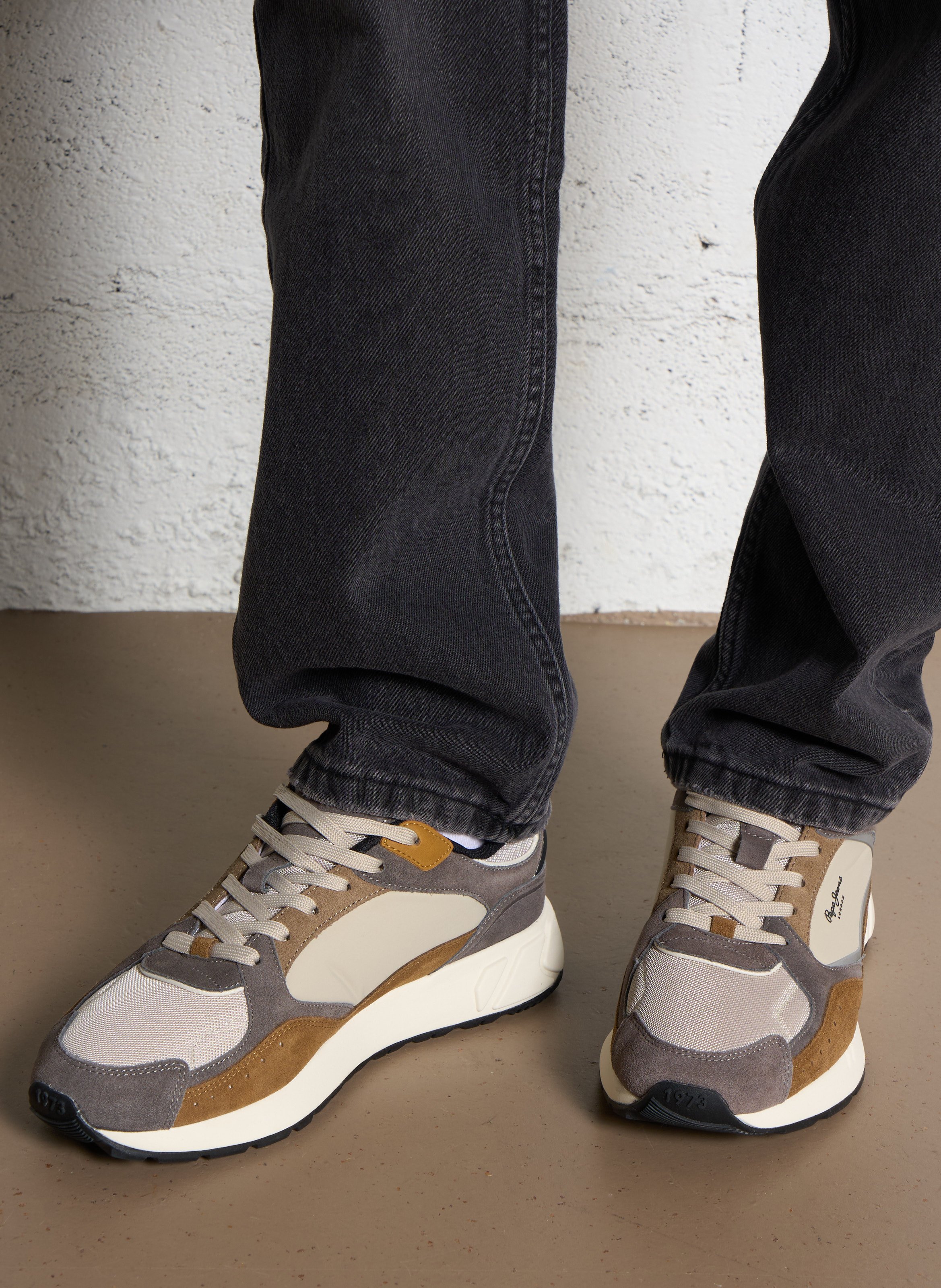 Low-top leather mix sneakers PEPE JEANS Grey