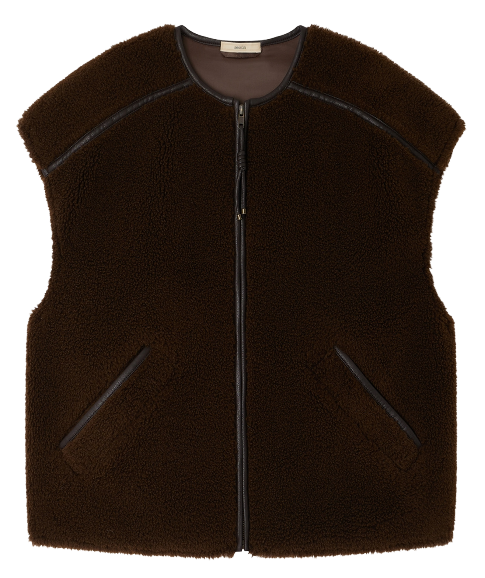 Veste sans manches zippée en fourrure bouclée SESSUN Marron