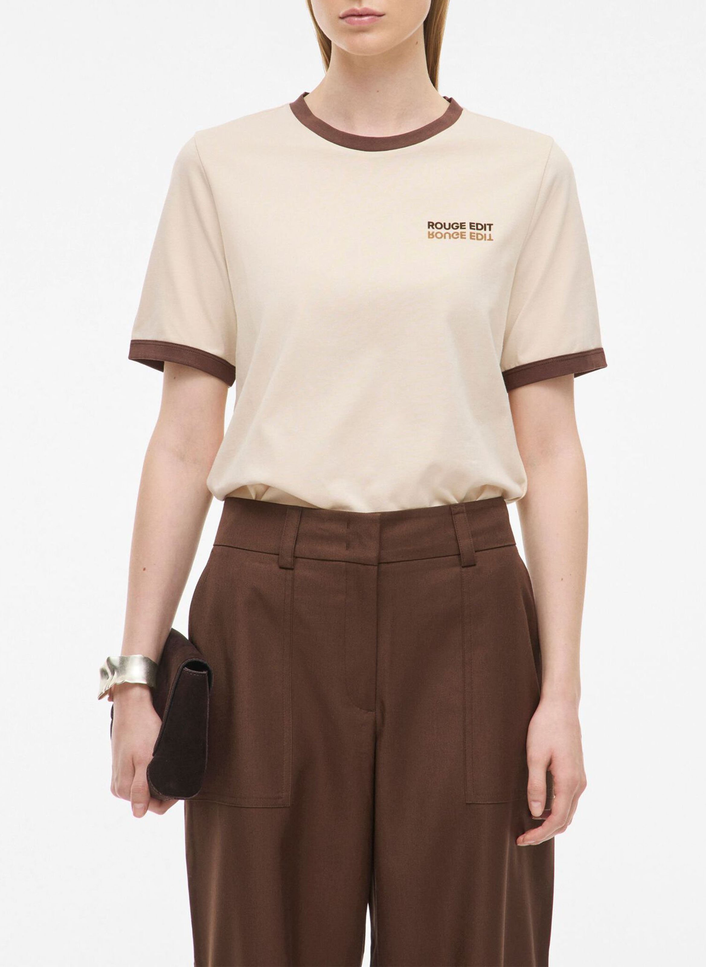 Round-neck organic cotton T-shirt ROUGE EDIT Beige