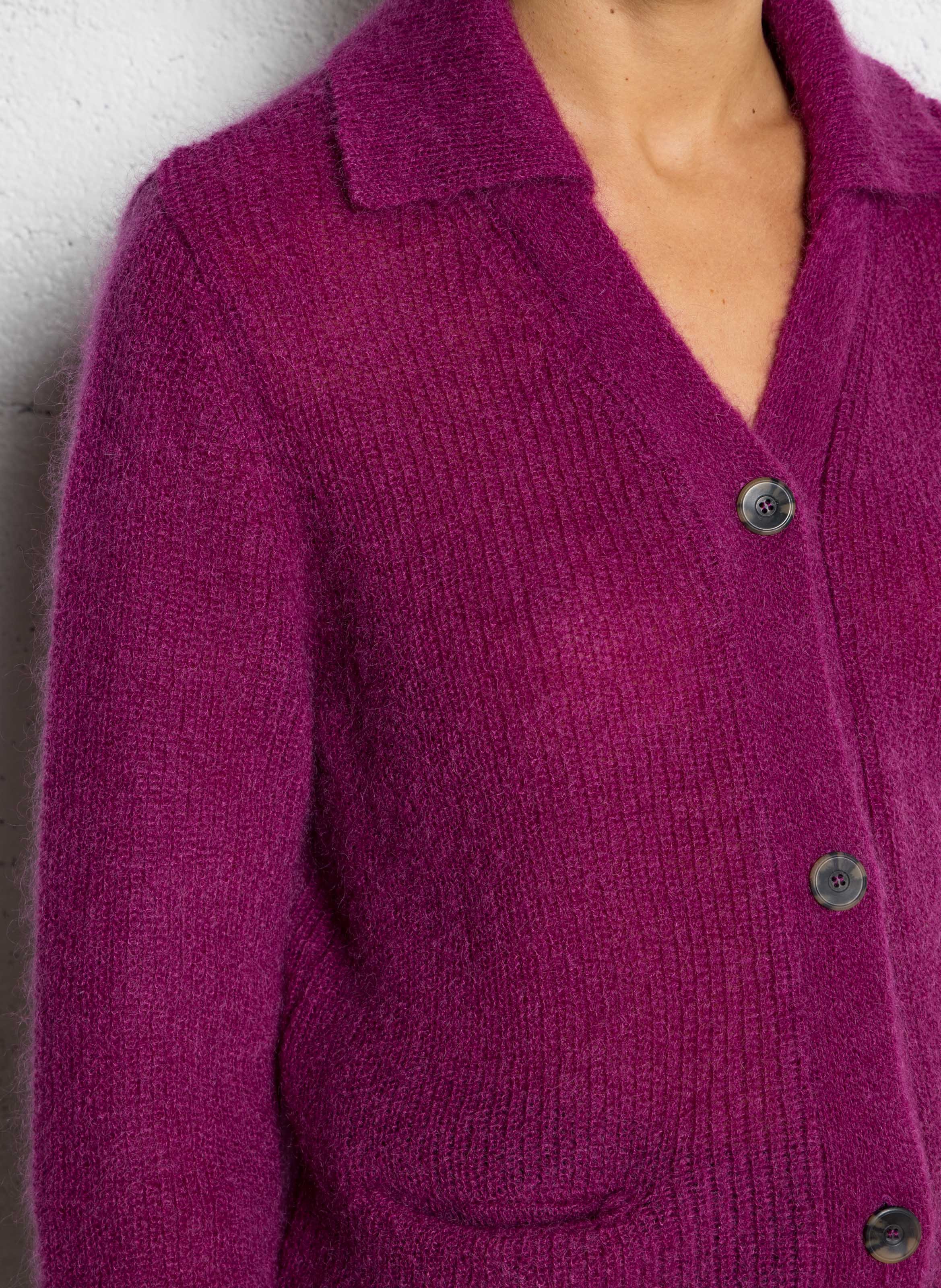 Cardigan col classique en laine mélangée LEON & HARPER Rose