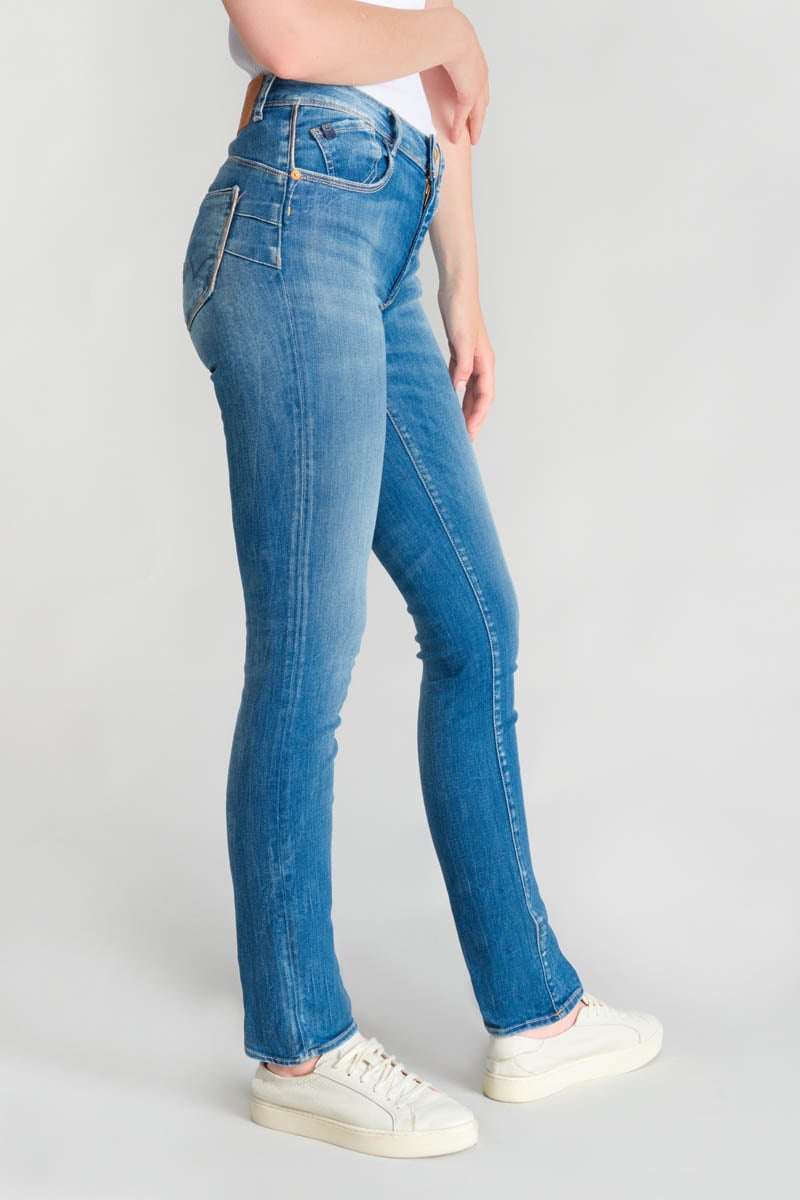 High-waisted straight push-up jeans, length 34 LE TEMPS DES CERISES Blue