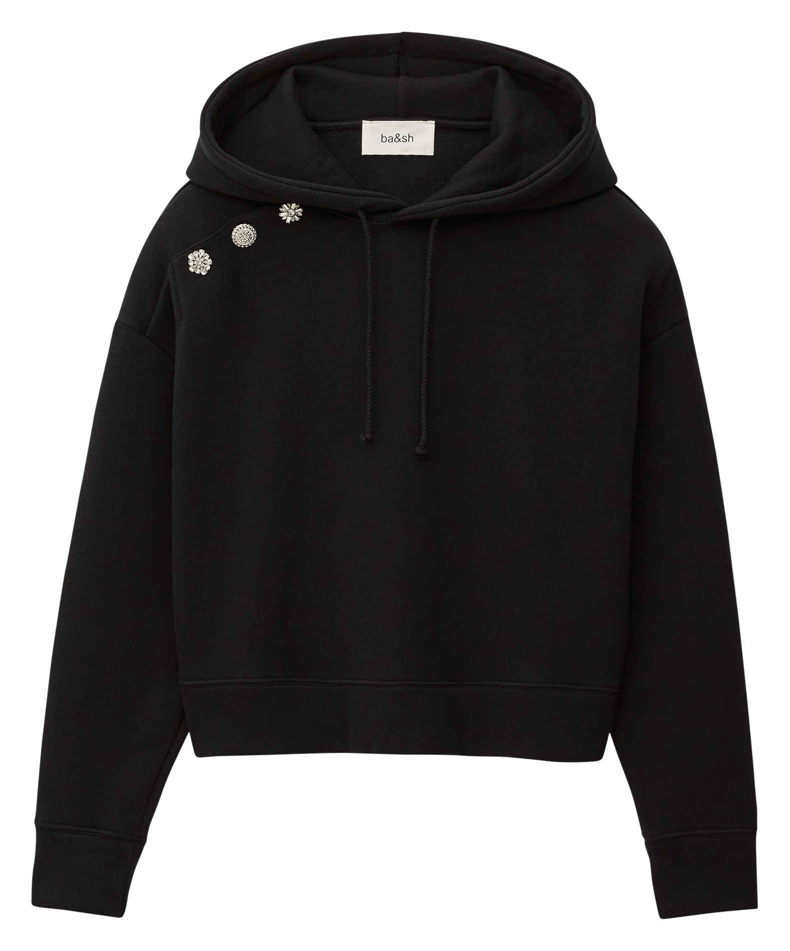 Sweat droit à capuche uni et boutons bijoux BA&SH Noir