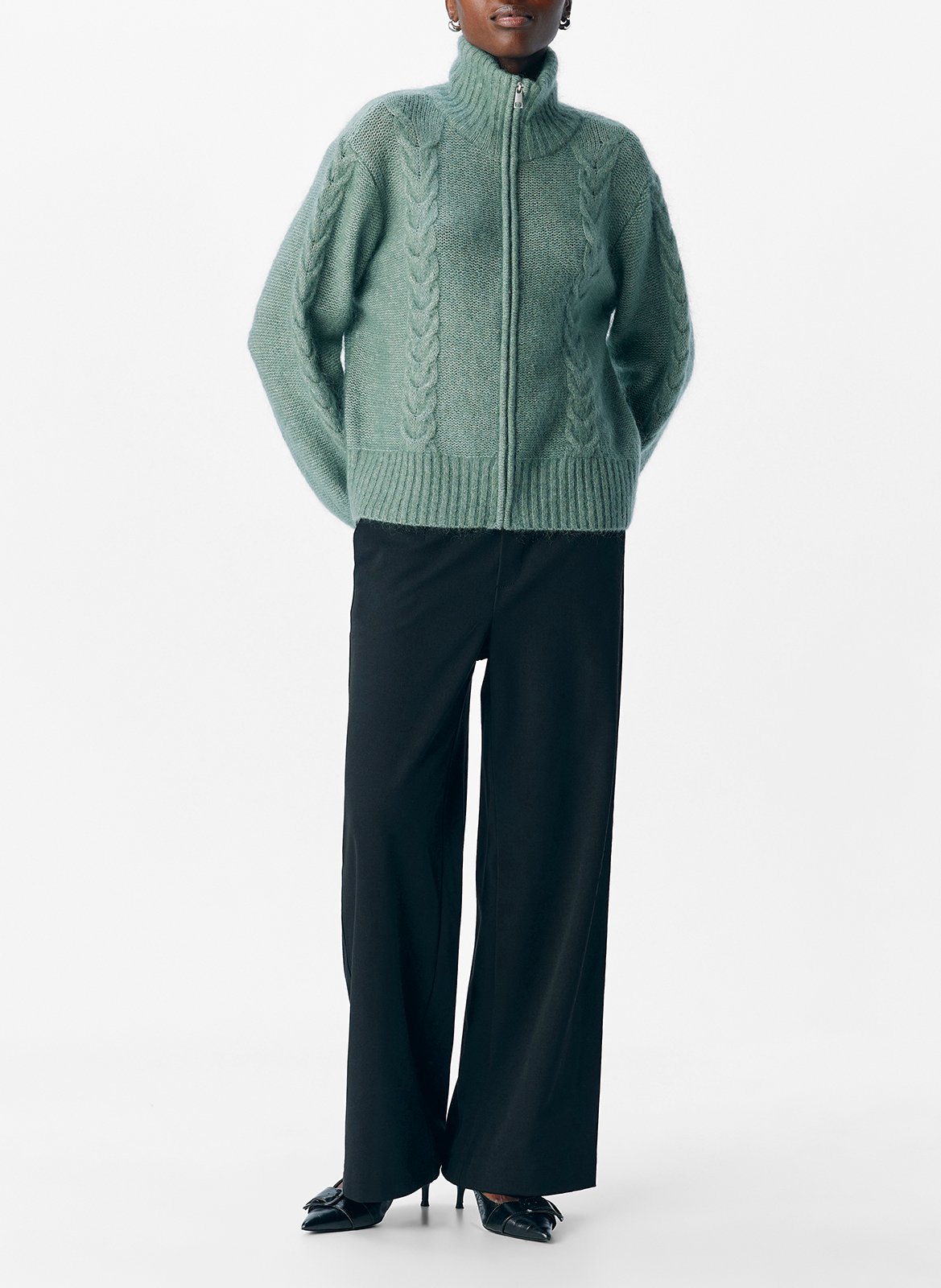 Rechte gebreide vest met rits OBJECT Grijs