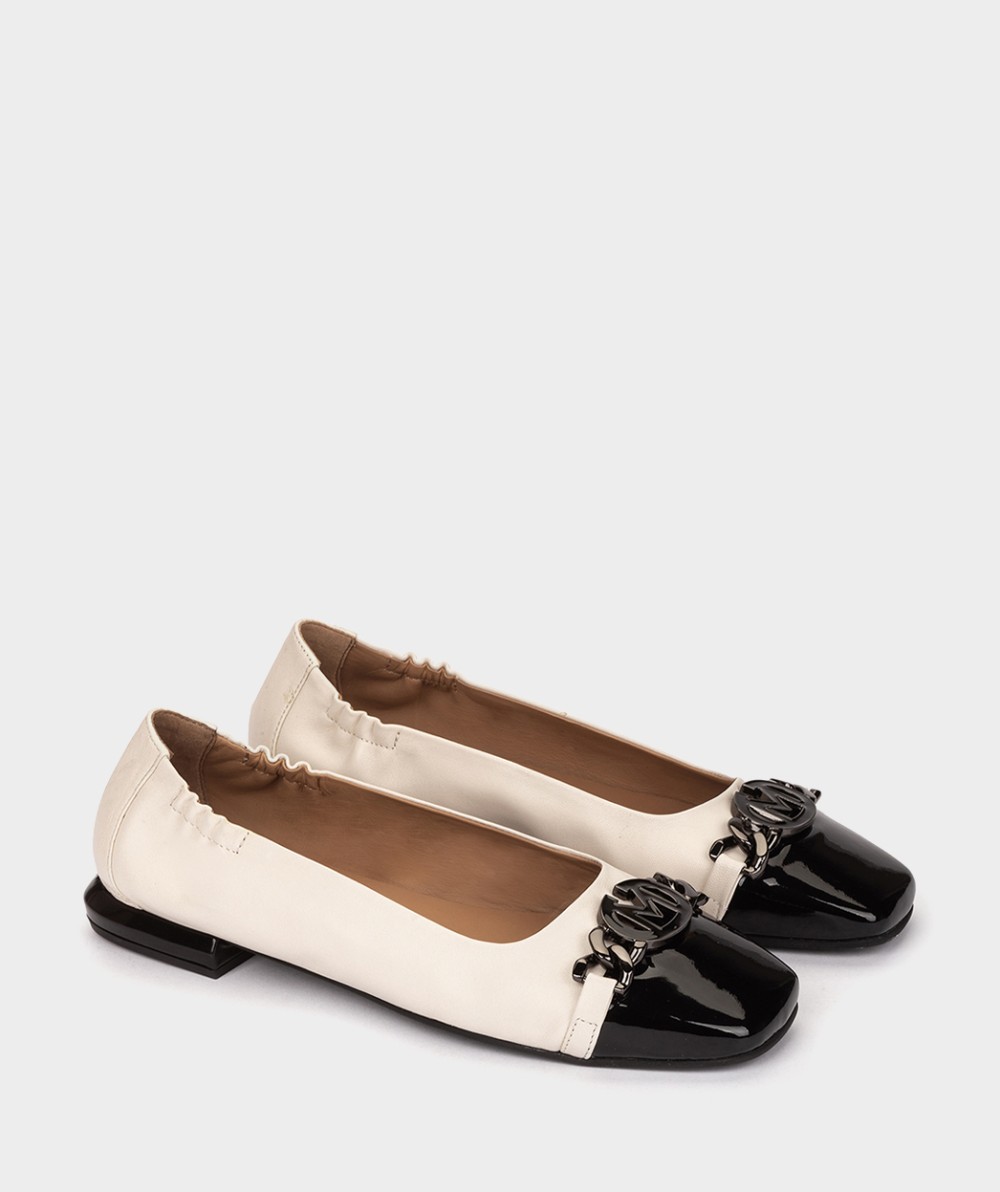 Two-tone leather and patent leather ballet flats PEDRO MIRALLES White
