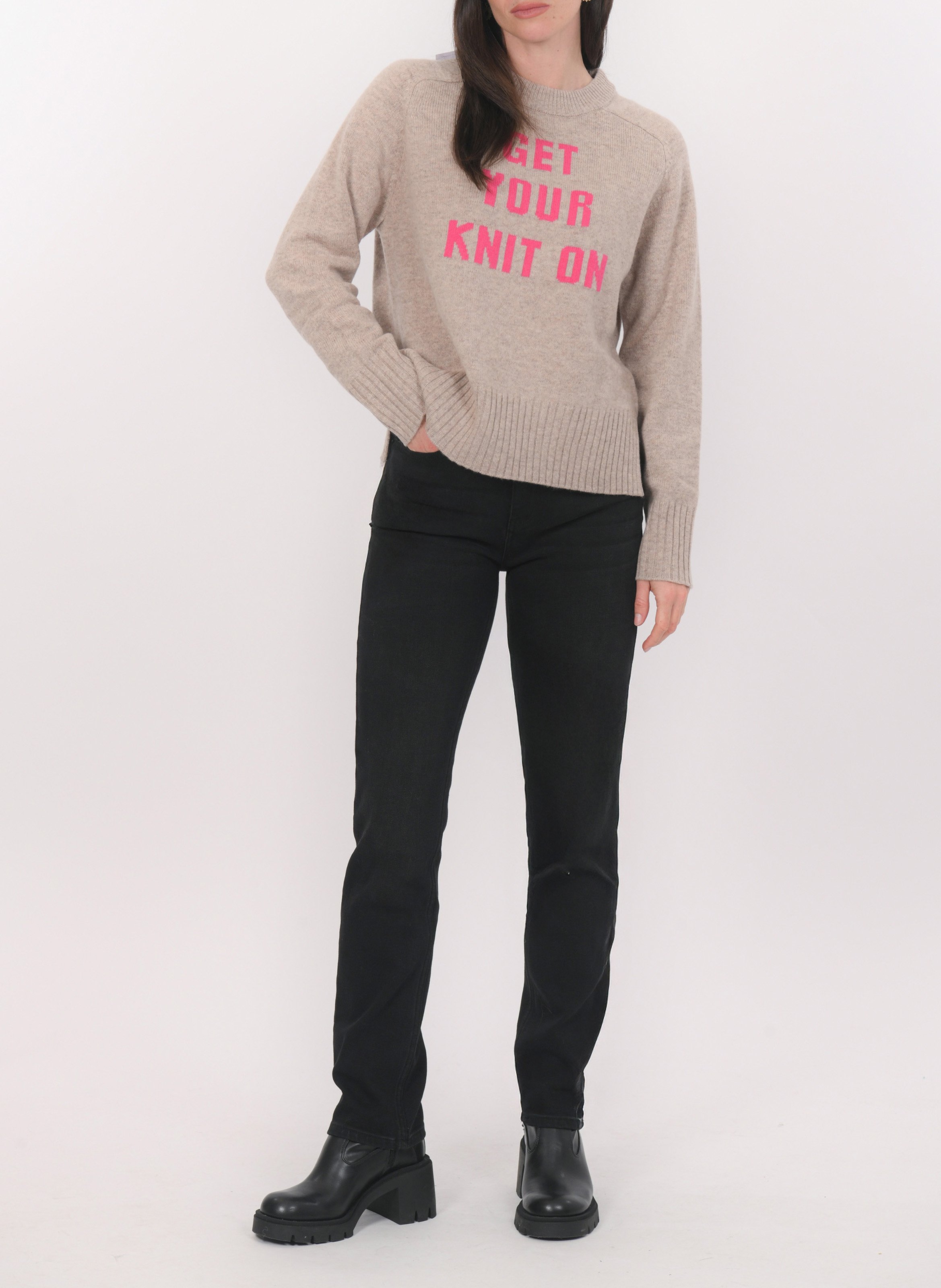 Pull oversize col rond en laine et cachemire KOOKAI Marron