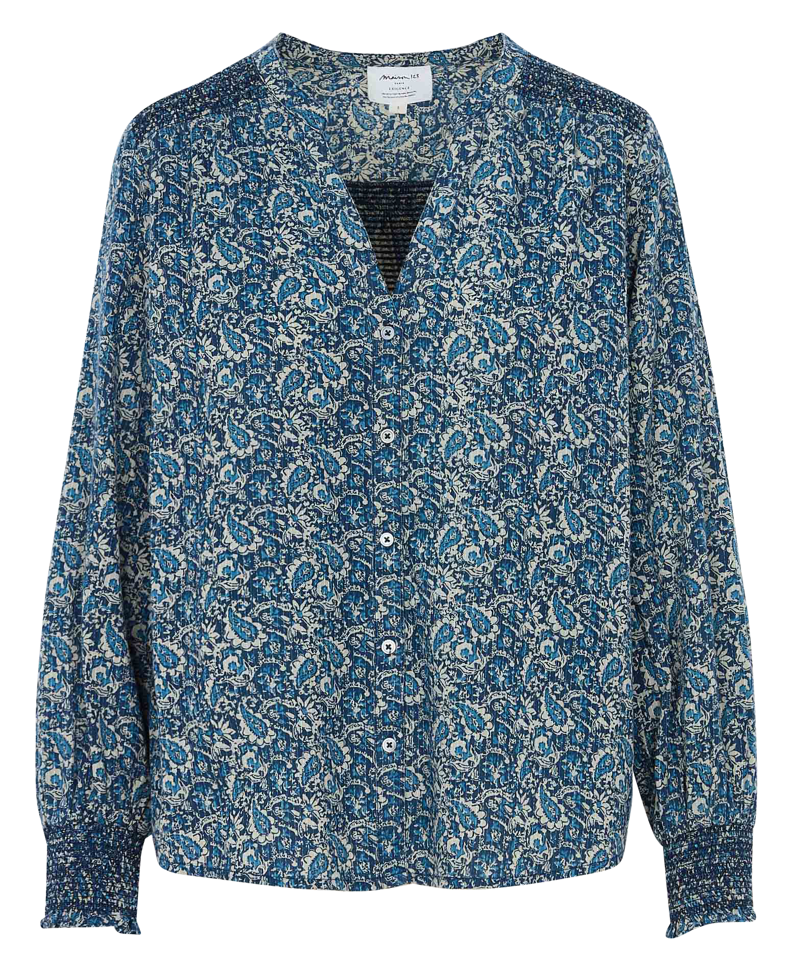 Chemise col V en coton mélangé MAISON 123 Bleu