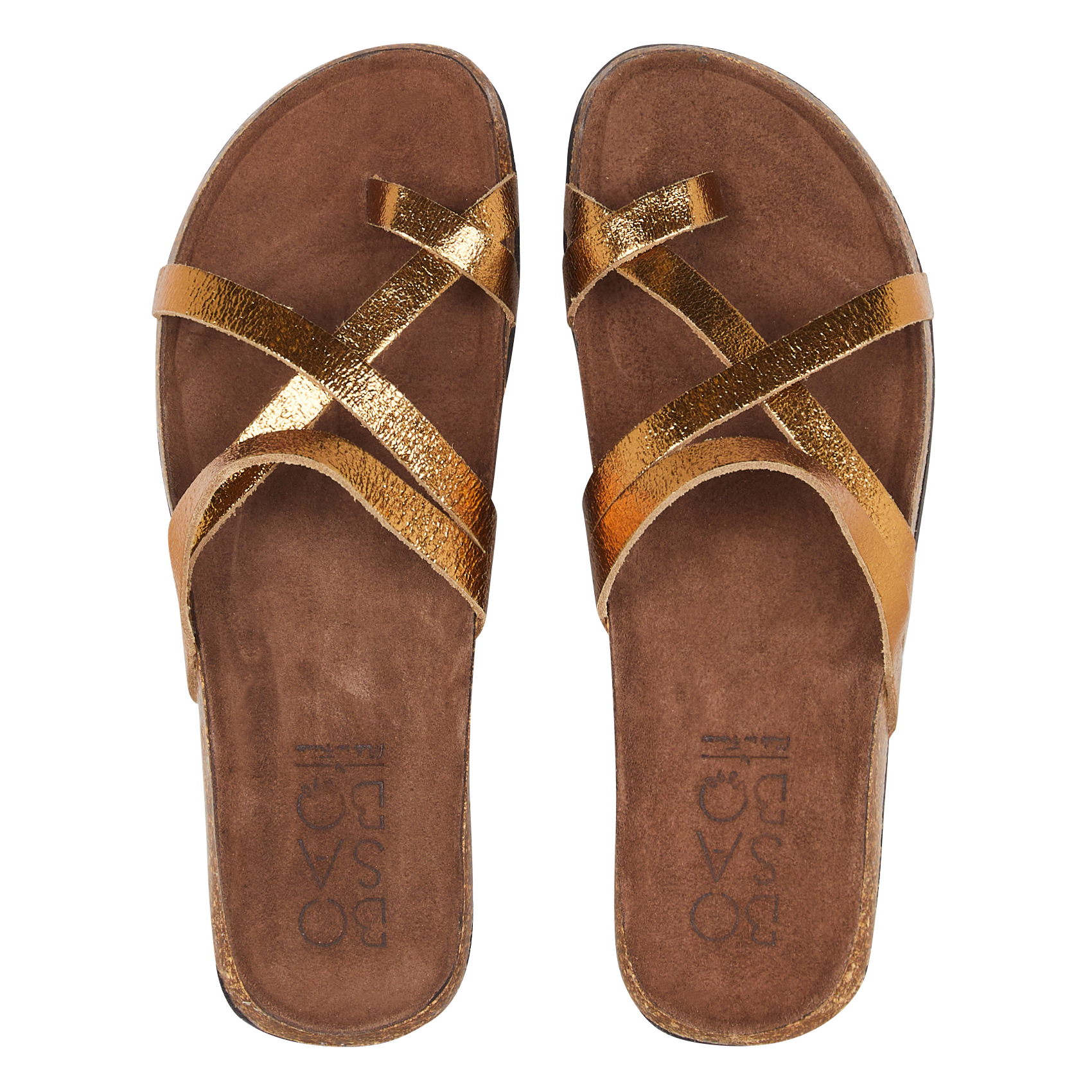 Flache Ledersandalen mit mehreren Riemchen BOSABO Golden