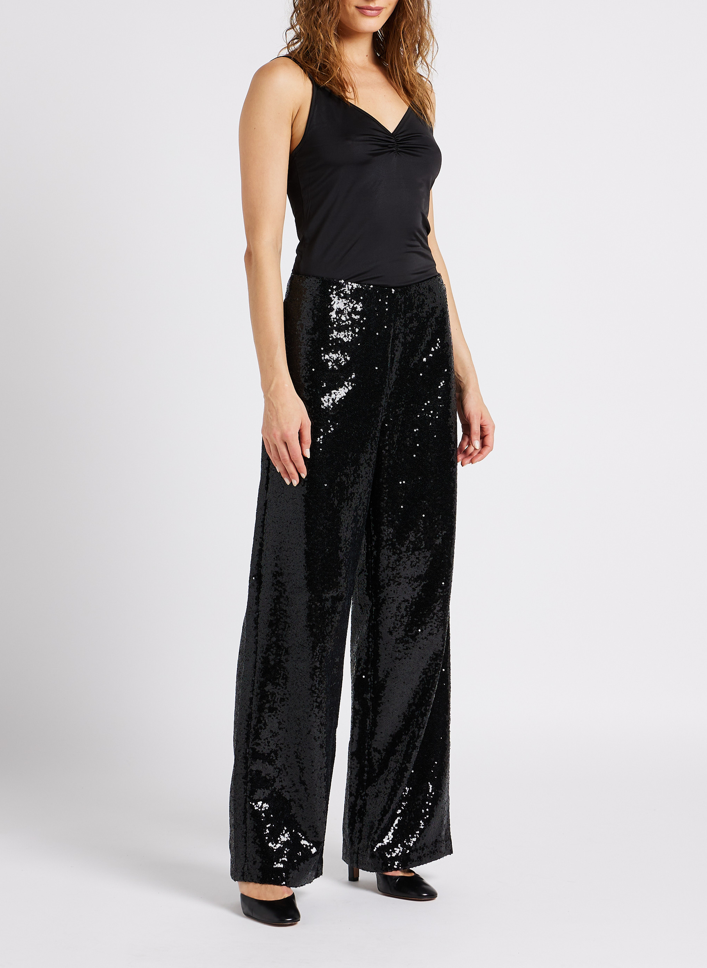 Wijde broek met lovertjes VILA Zwart