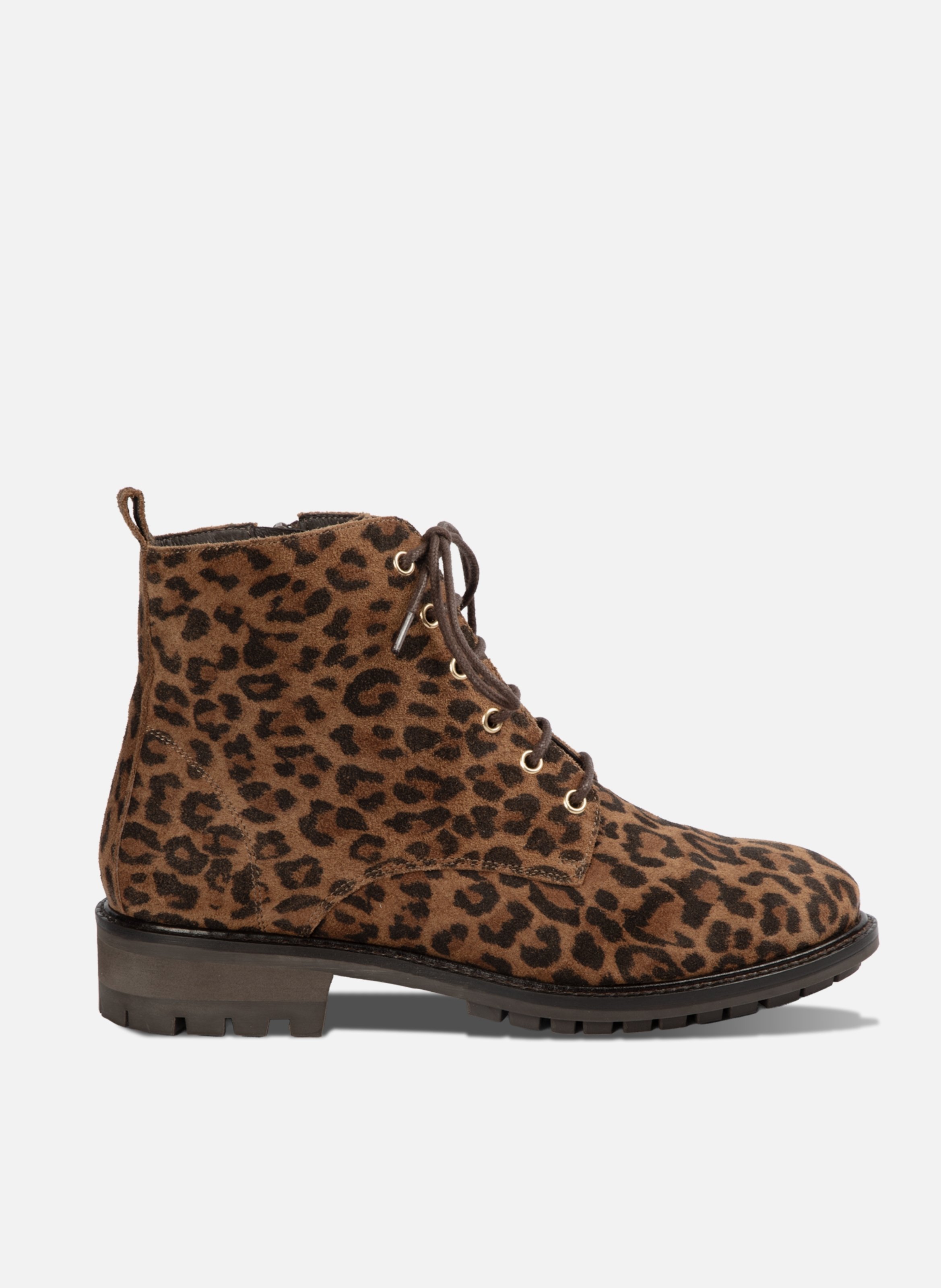Flat lace-up leopard print ankle boots JULES & JENN Brown