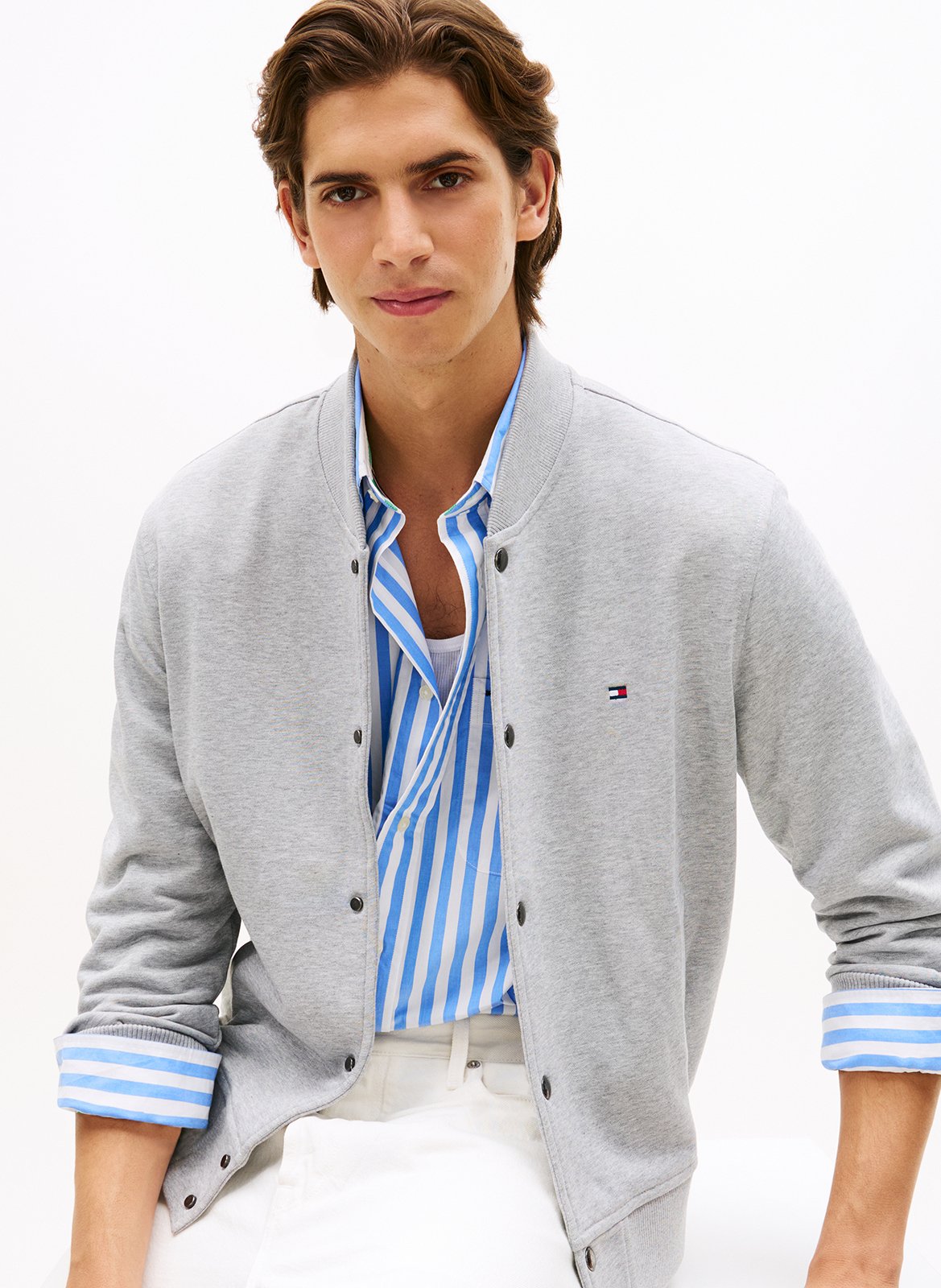 Blouson droit col teddy en coton TOMMY HILFIGER Grey