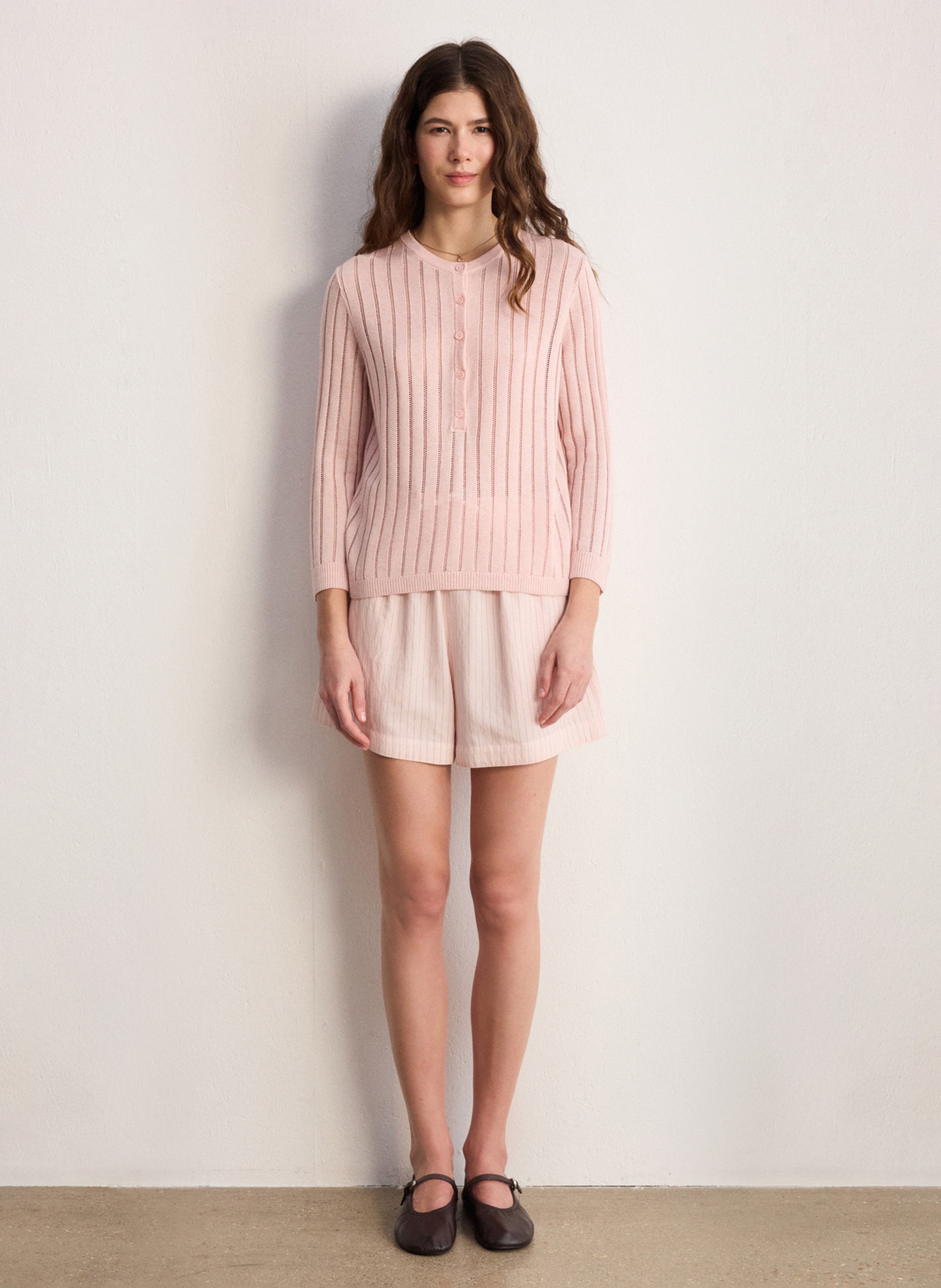 Straight round-neck knit sweater PABLO Pink