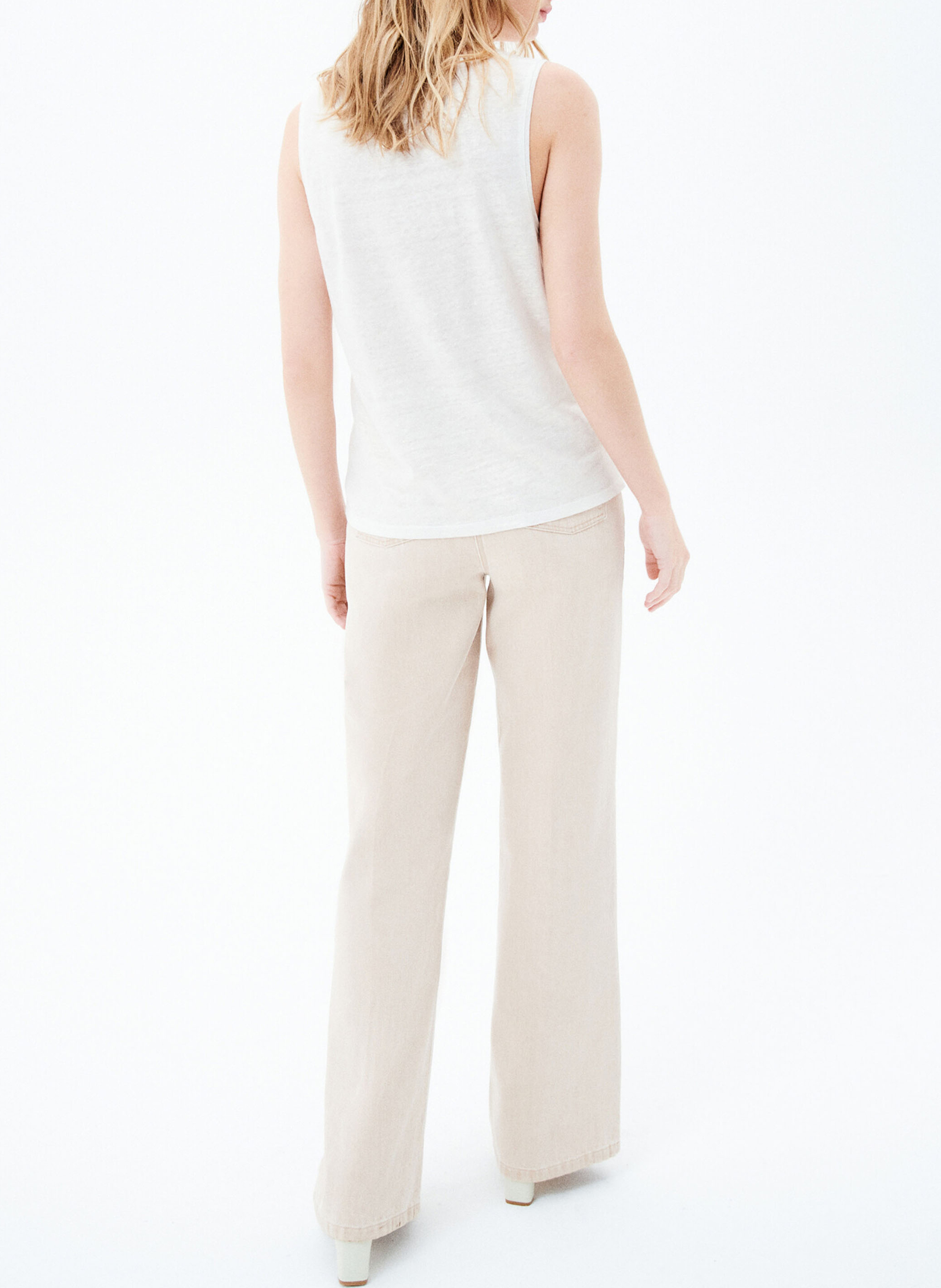 Tee-shirt col v en lin CAROLL Beige