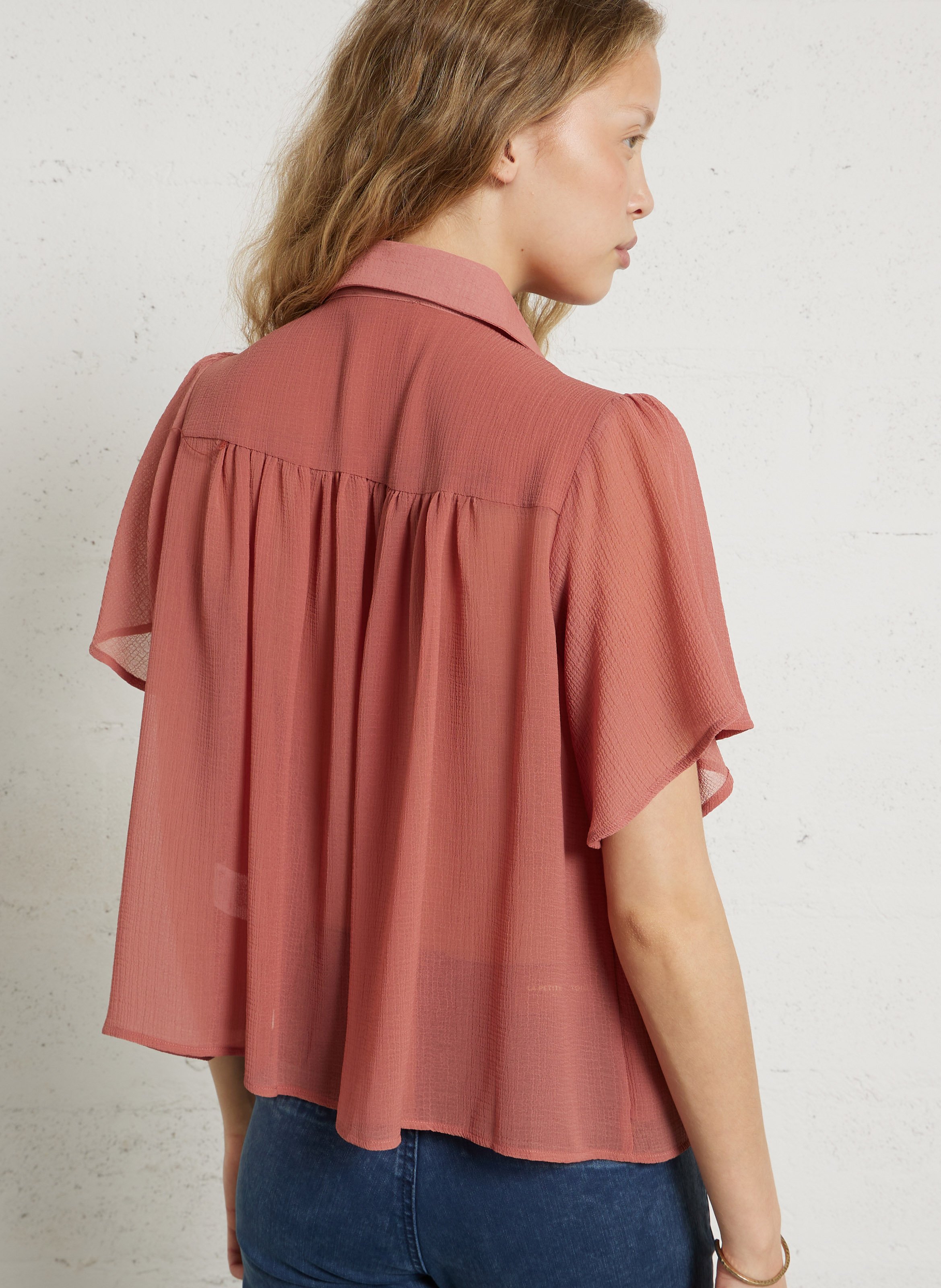 Wijd uitlopende effen blouse van gestructureerde stof LA PETITE ETOILE Roze