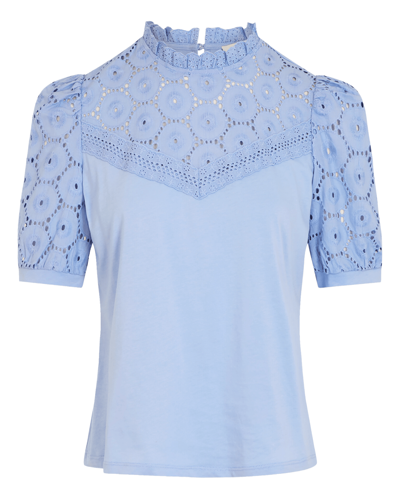Embroidered round-neck cotton top MORGAN Blue