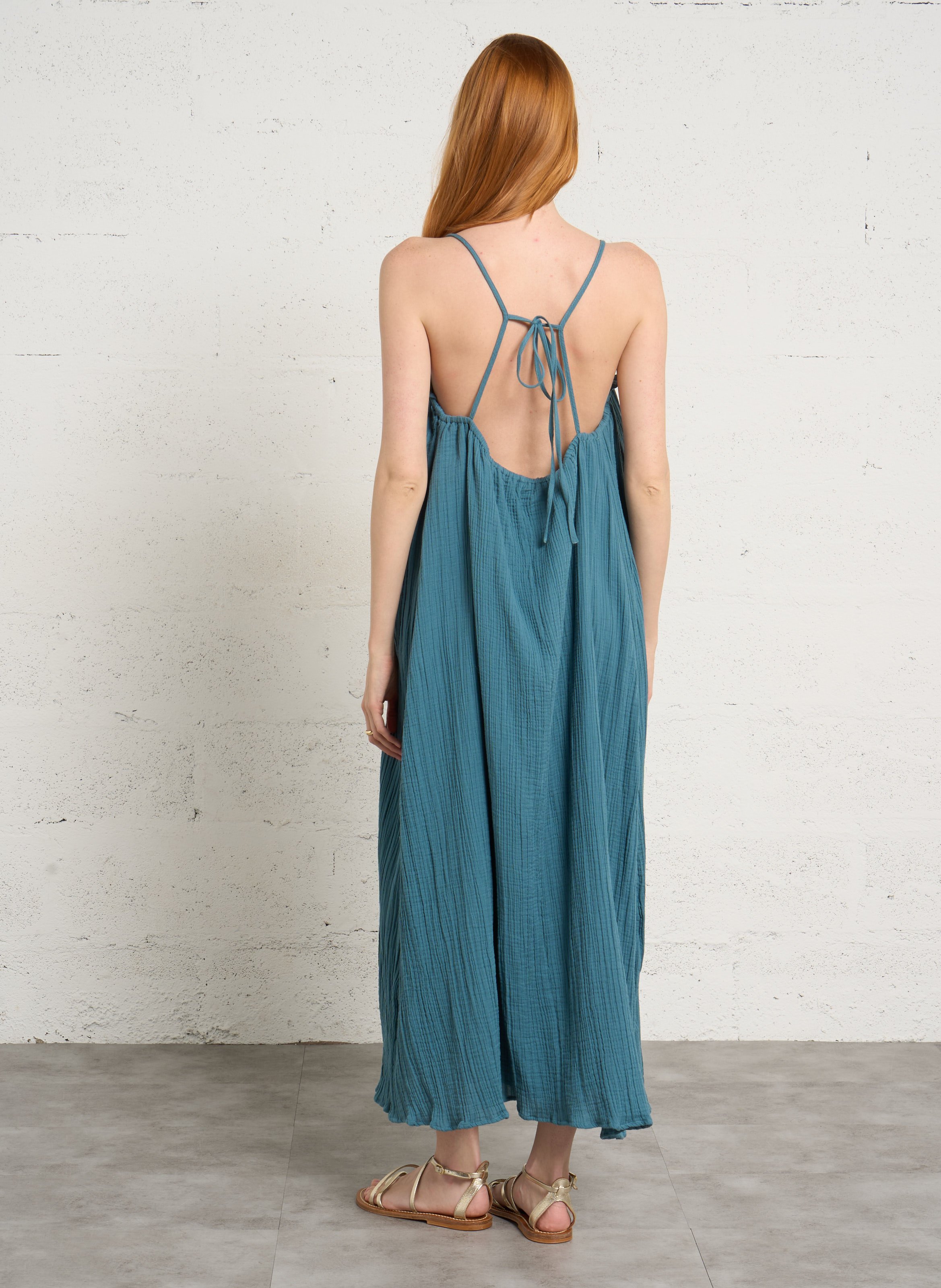 Robe midi en coton DES PETITS HAUTS Vert