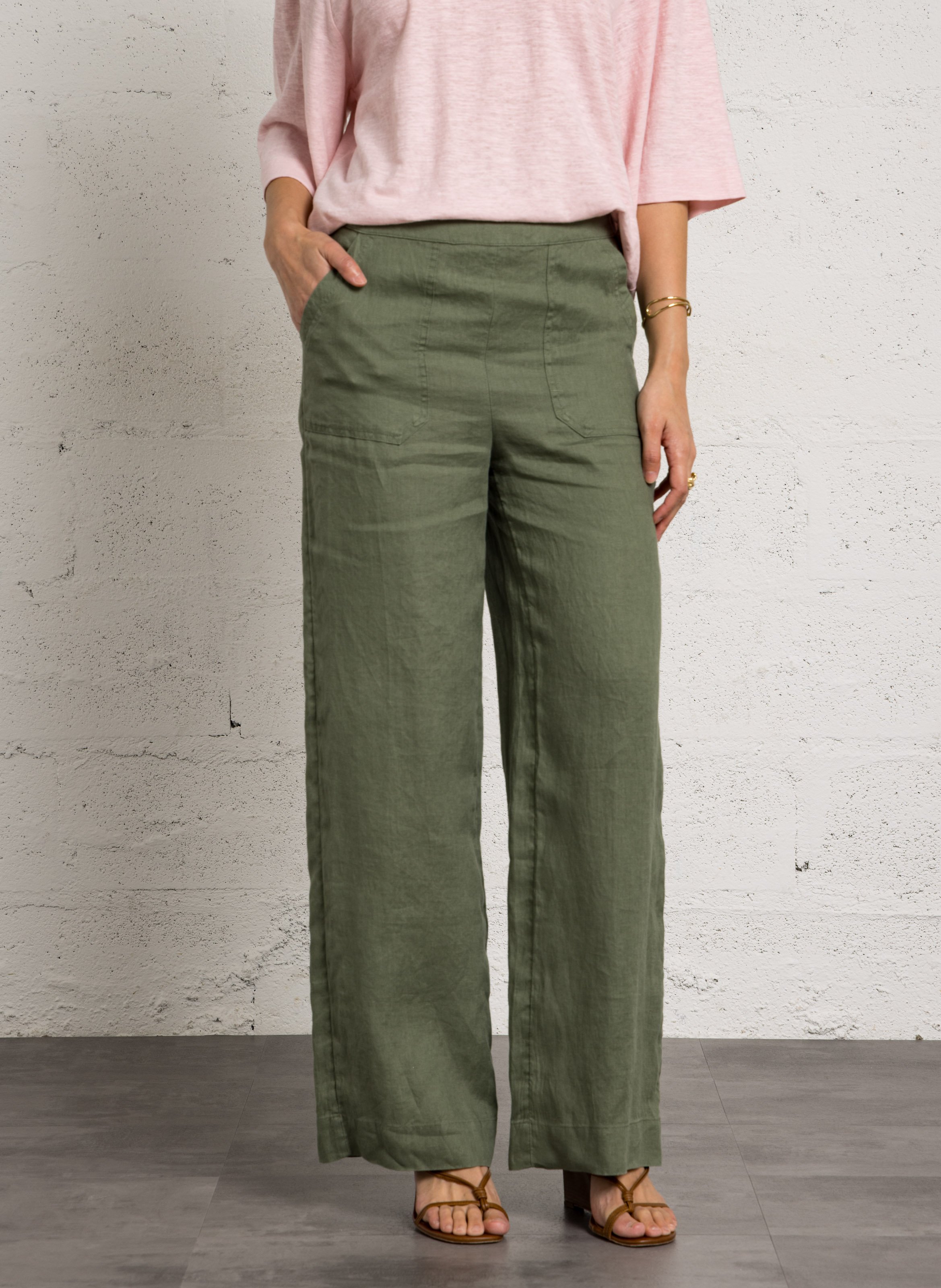Straight linen trousers MAISON 123 Green