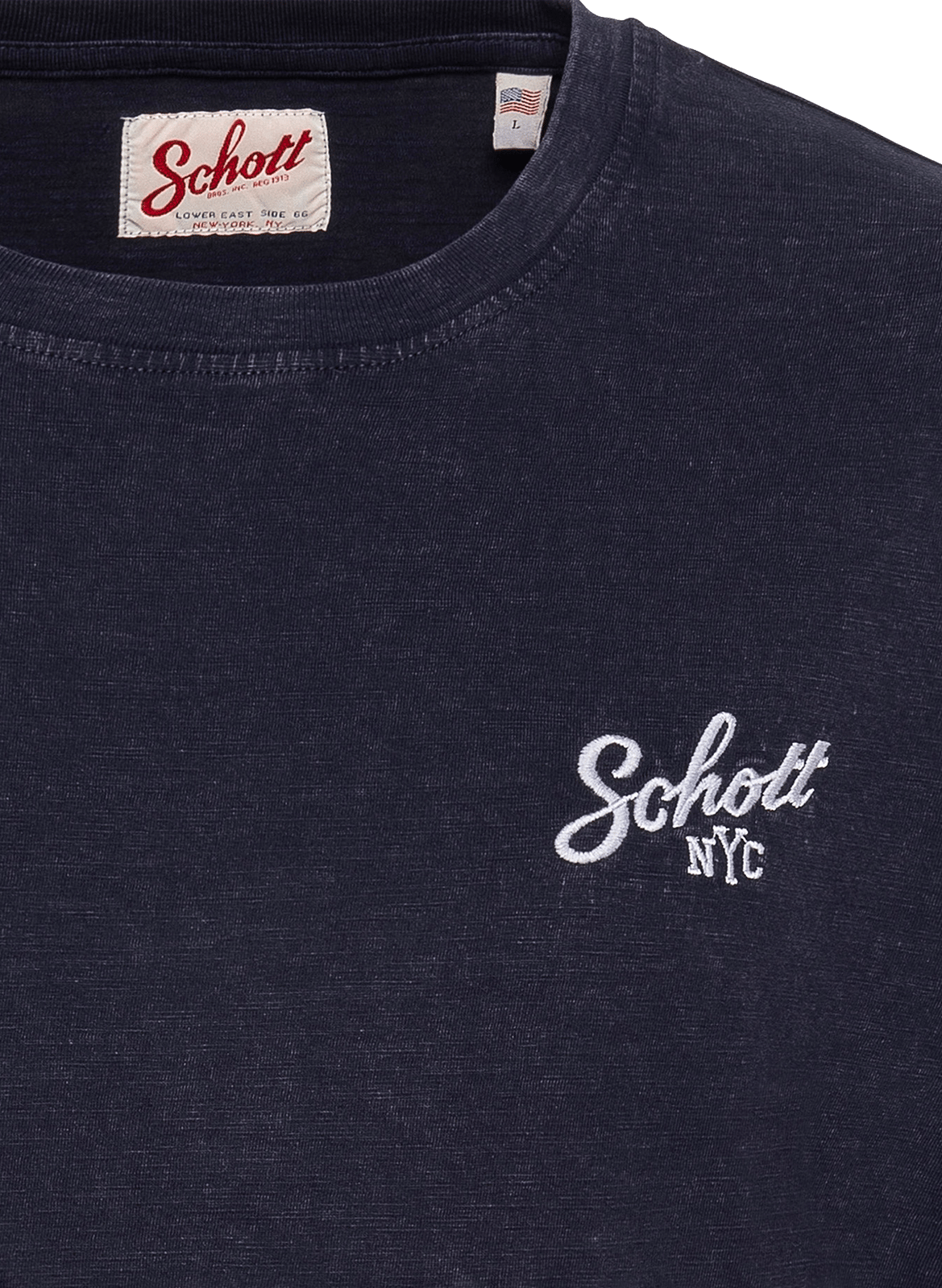 Recht T-shirt met ronde hals en geborduurd detail. SCHOTT Blauw