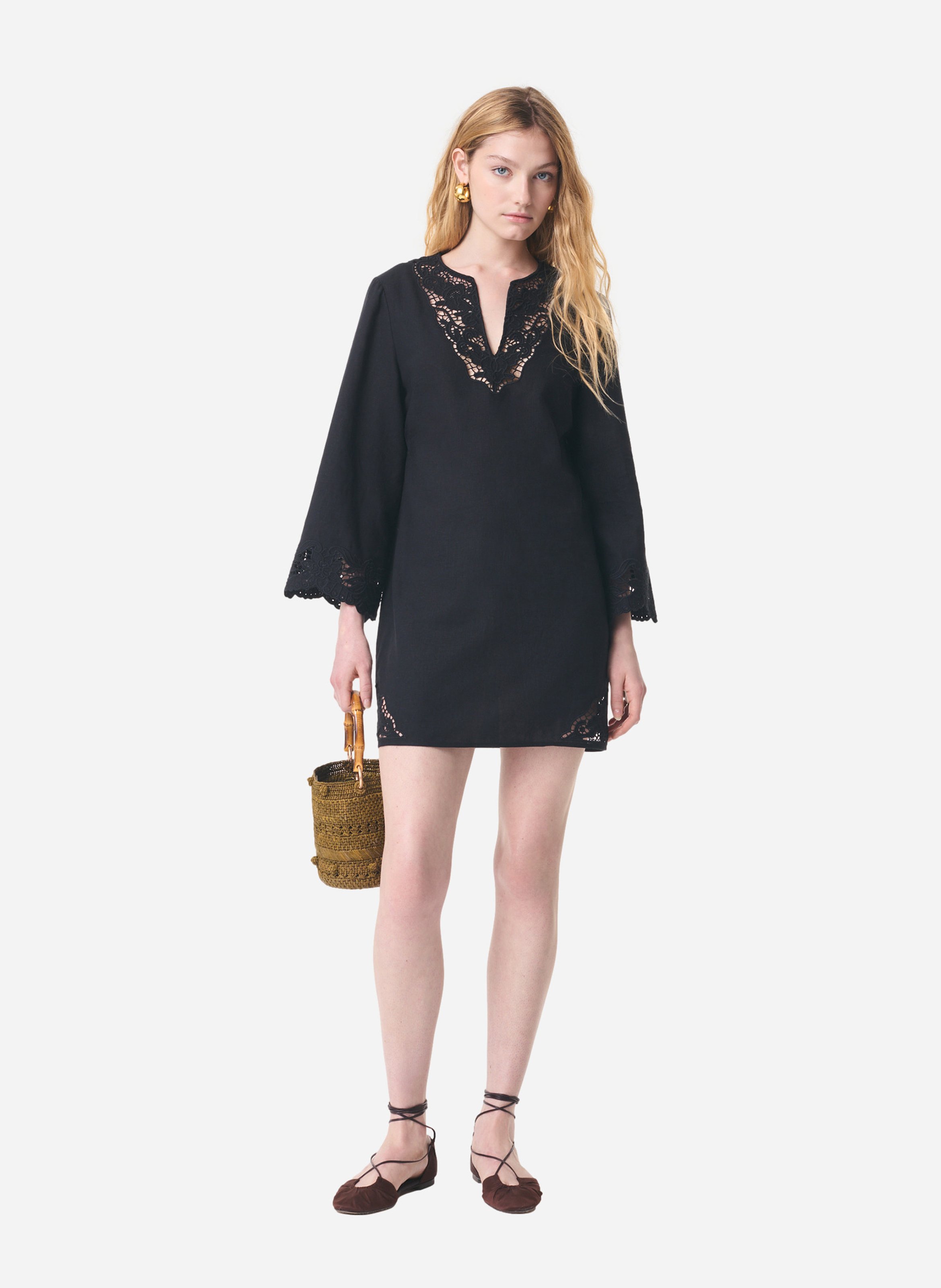 Robe courte à broderies ajourées VANESSA BRUNO Noir