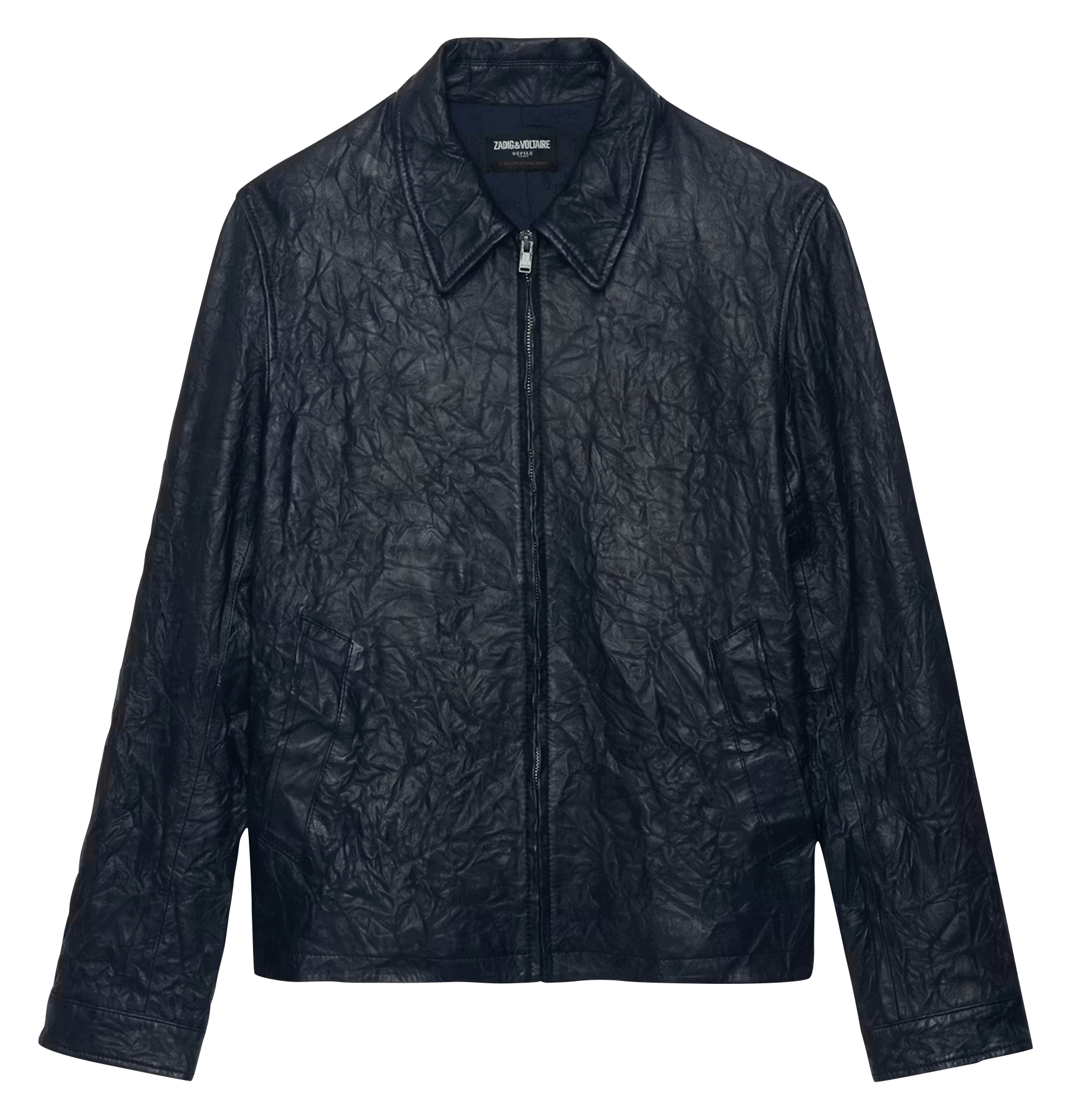 Veste droite zippée froissée en cuir ZADIG&VOLTAIRE Bleu