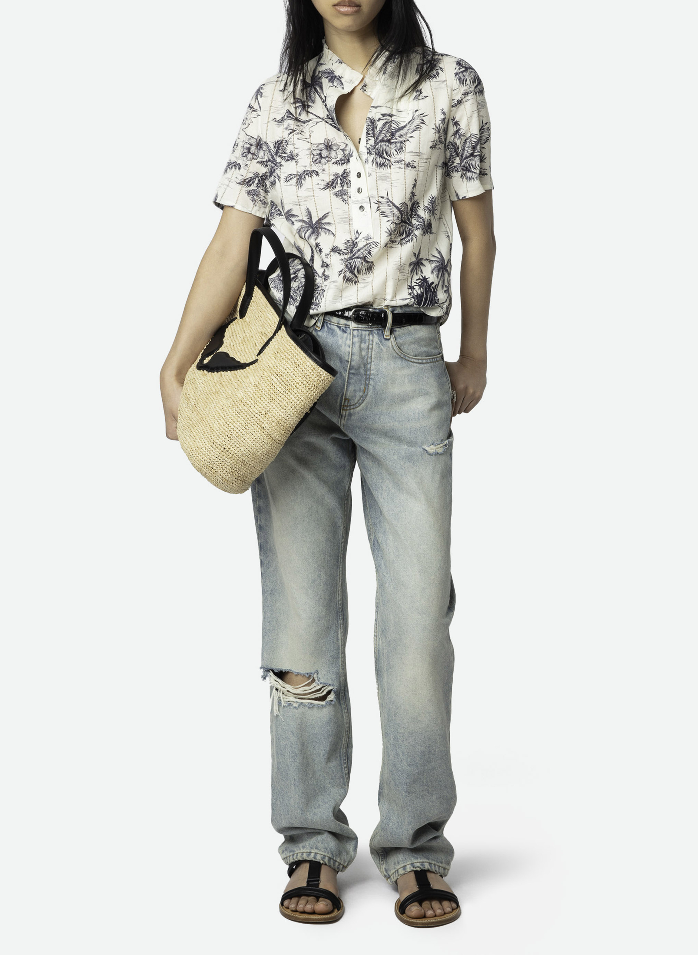 Baumwollbluse mit Rundhalsausschnitt ZADIG&VOLTAIRE Beige
