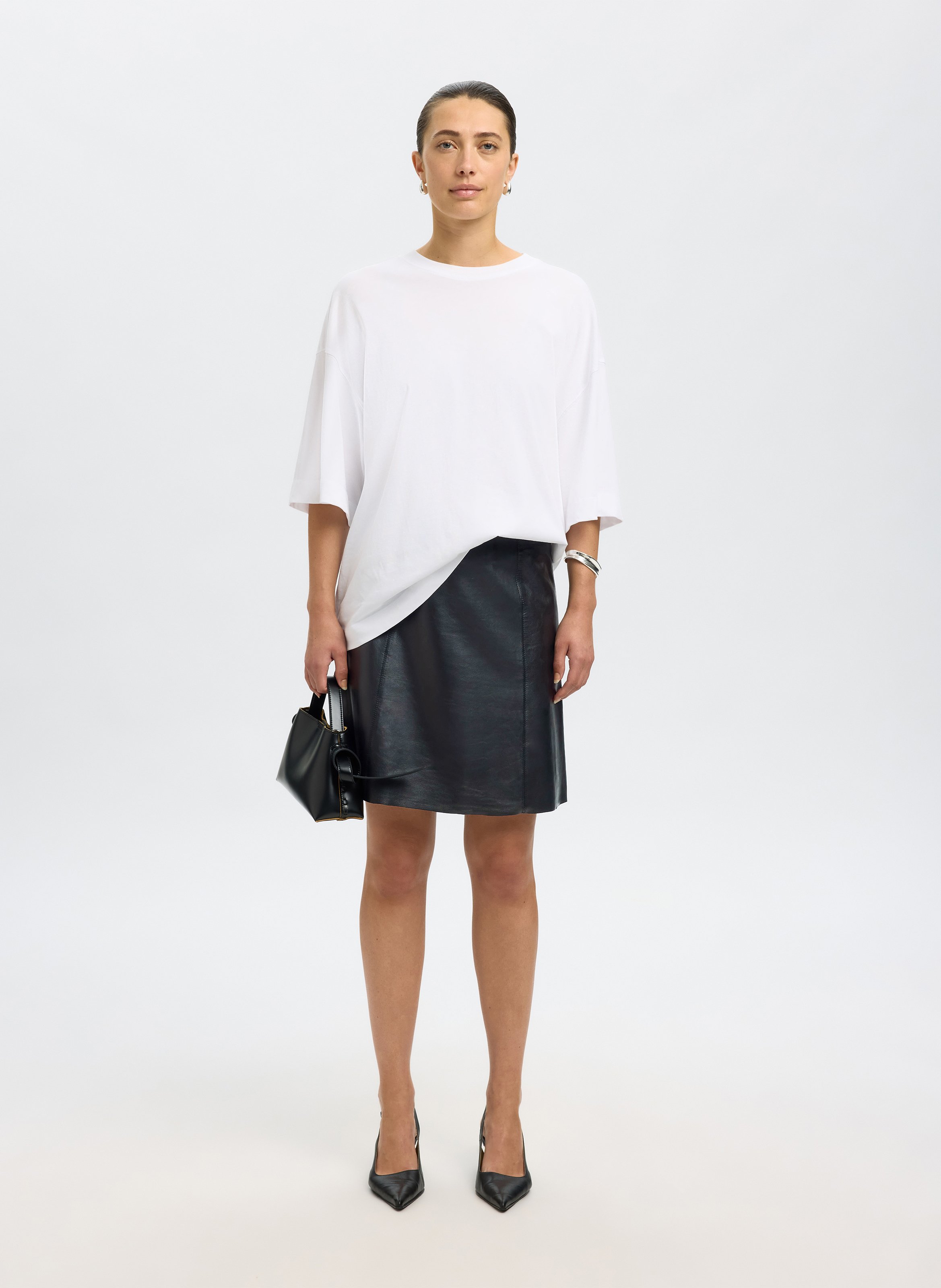 Leather midi skirt SELECTED Black