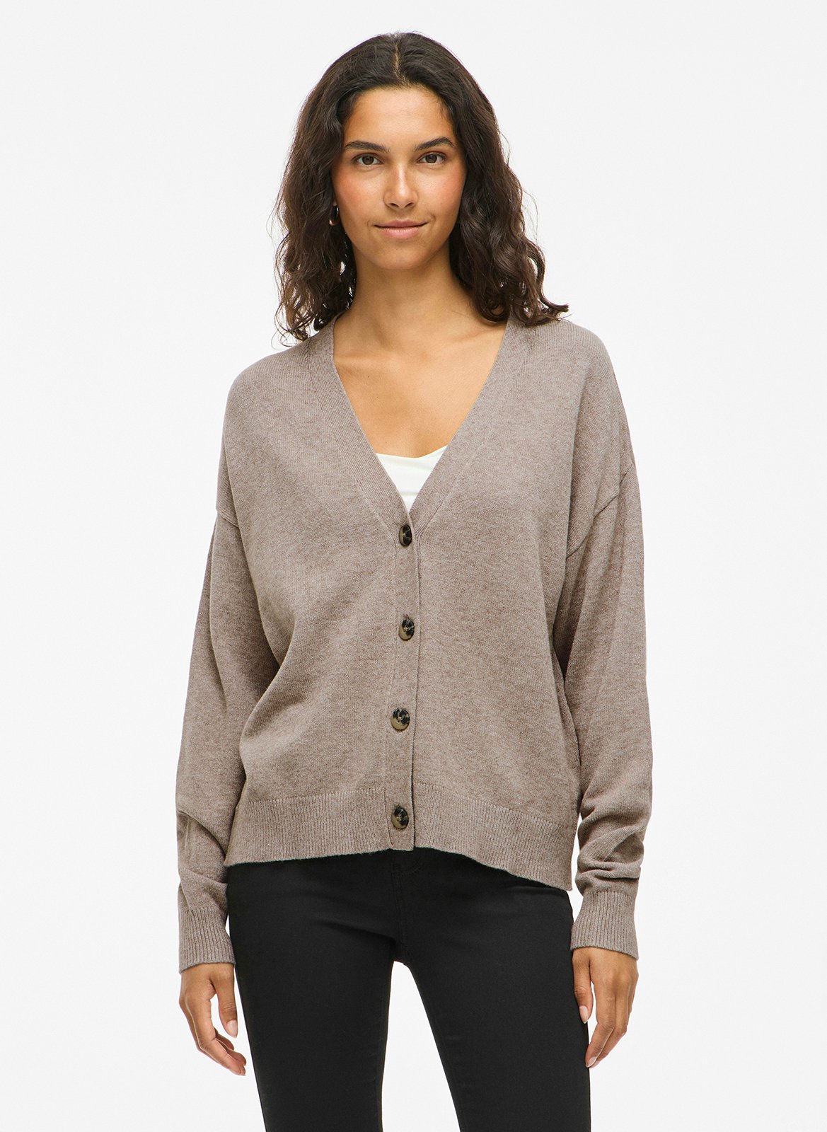 Shawl-collar cardigan VILA Brown