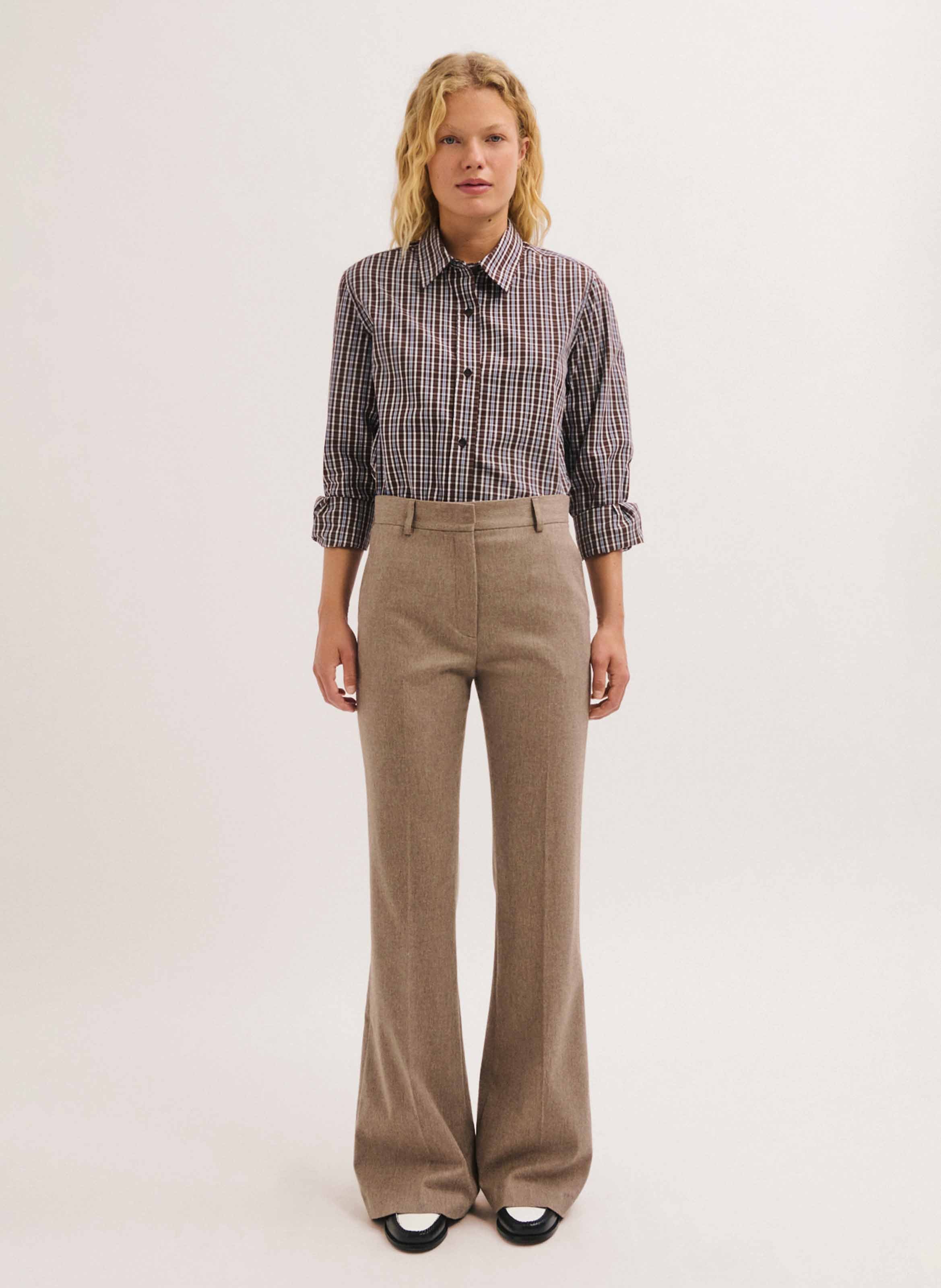 Pantalon flare taille haute PABLO Beige