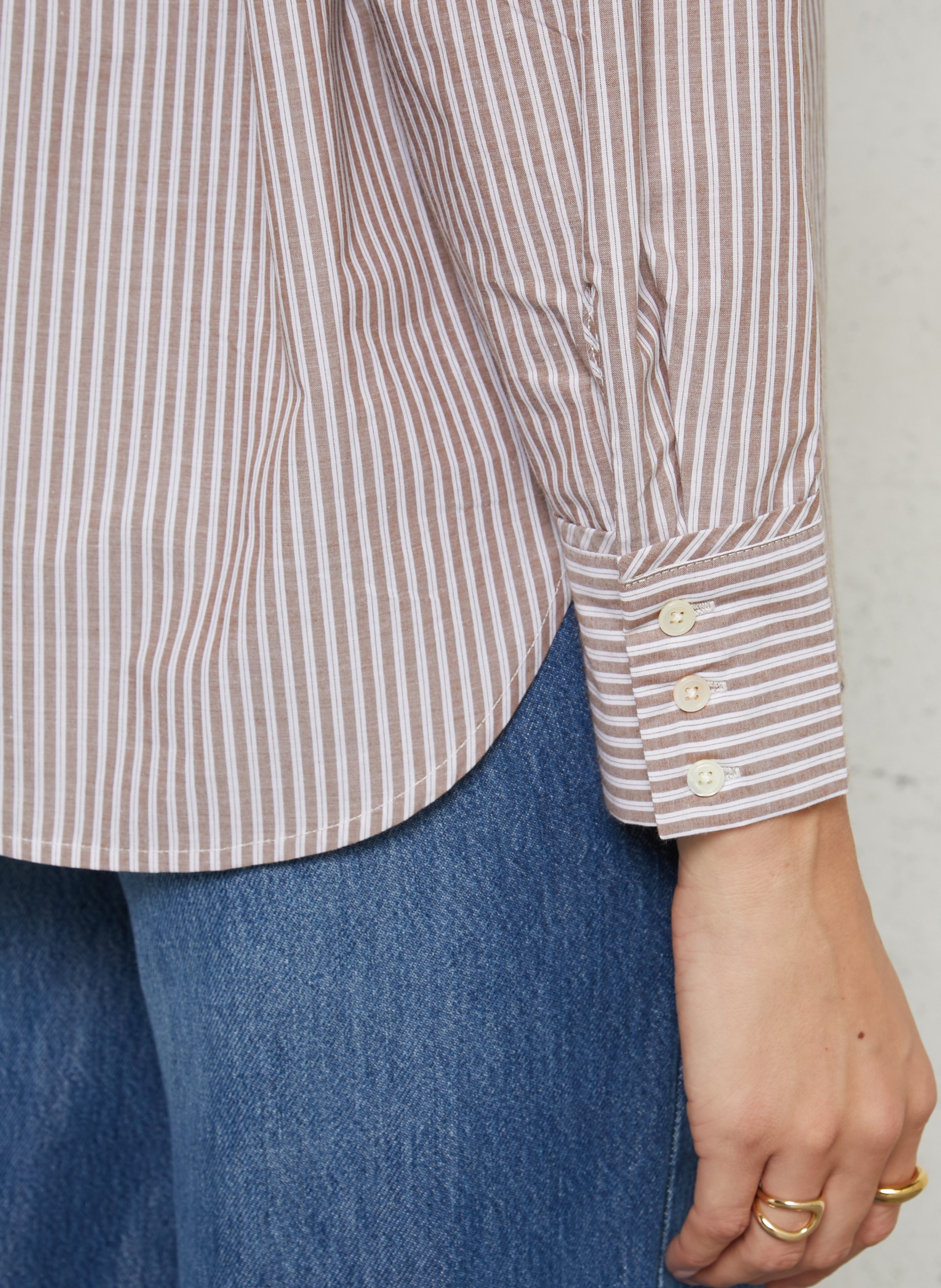 Striped cotton blouse with bow tie JC SOPHIE Brown